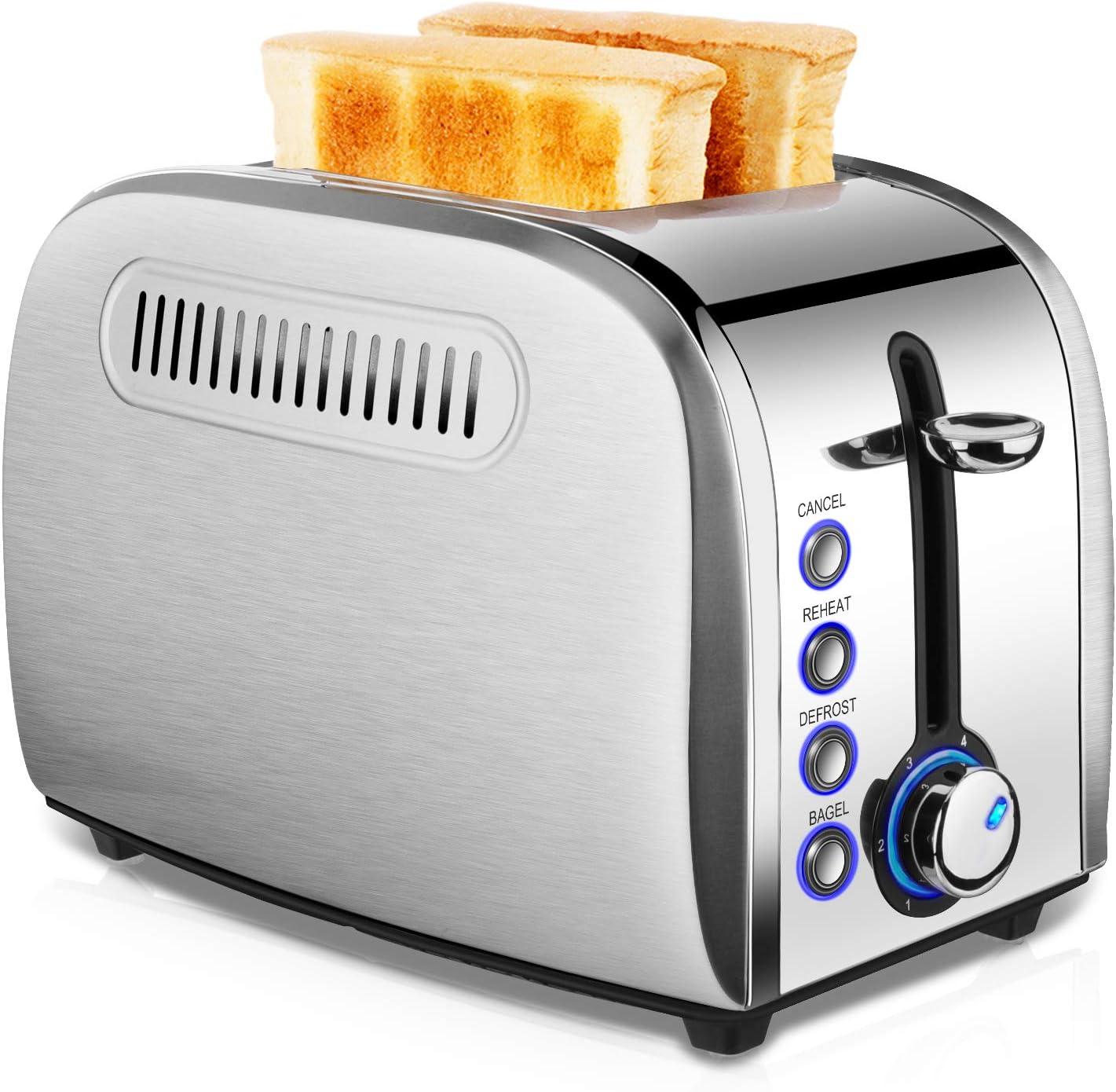 Stainless Steel 2-Slice Toaster with Wide Slot and Crumb Tray