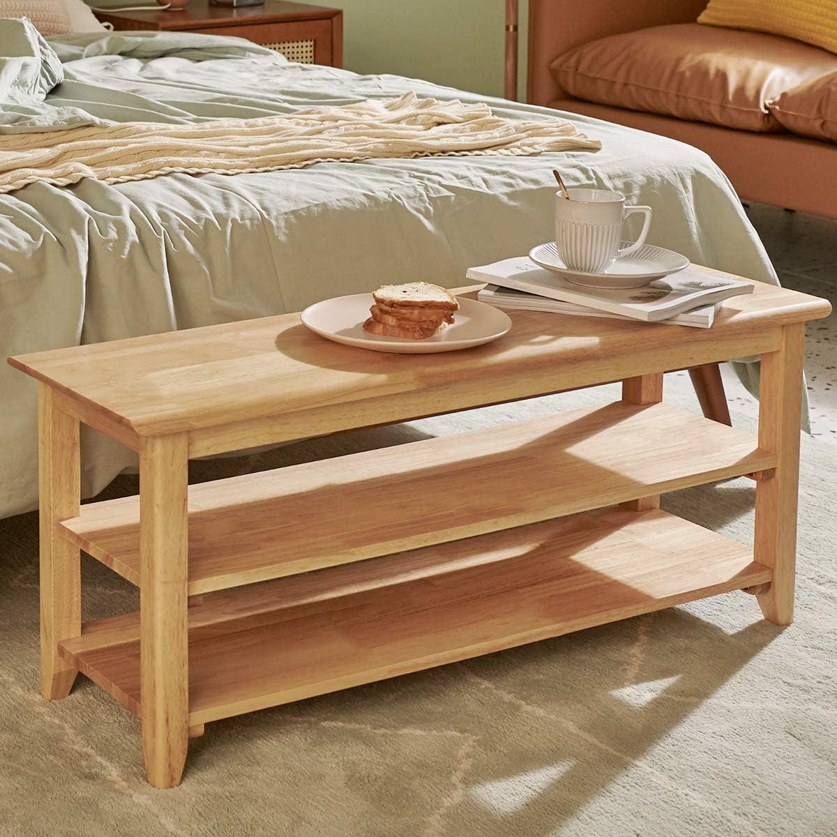 XKZG Storage Bench Wooden Shoe Bench Simple Style Wood Entryway Bench Shoe Rack (Natural,39.4")