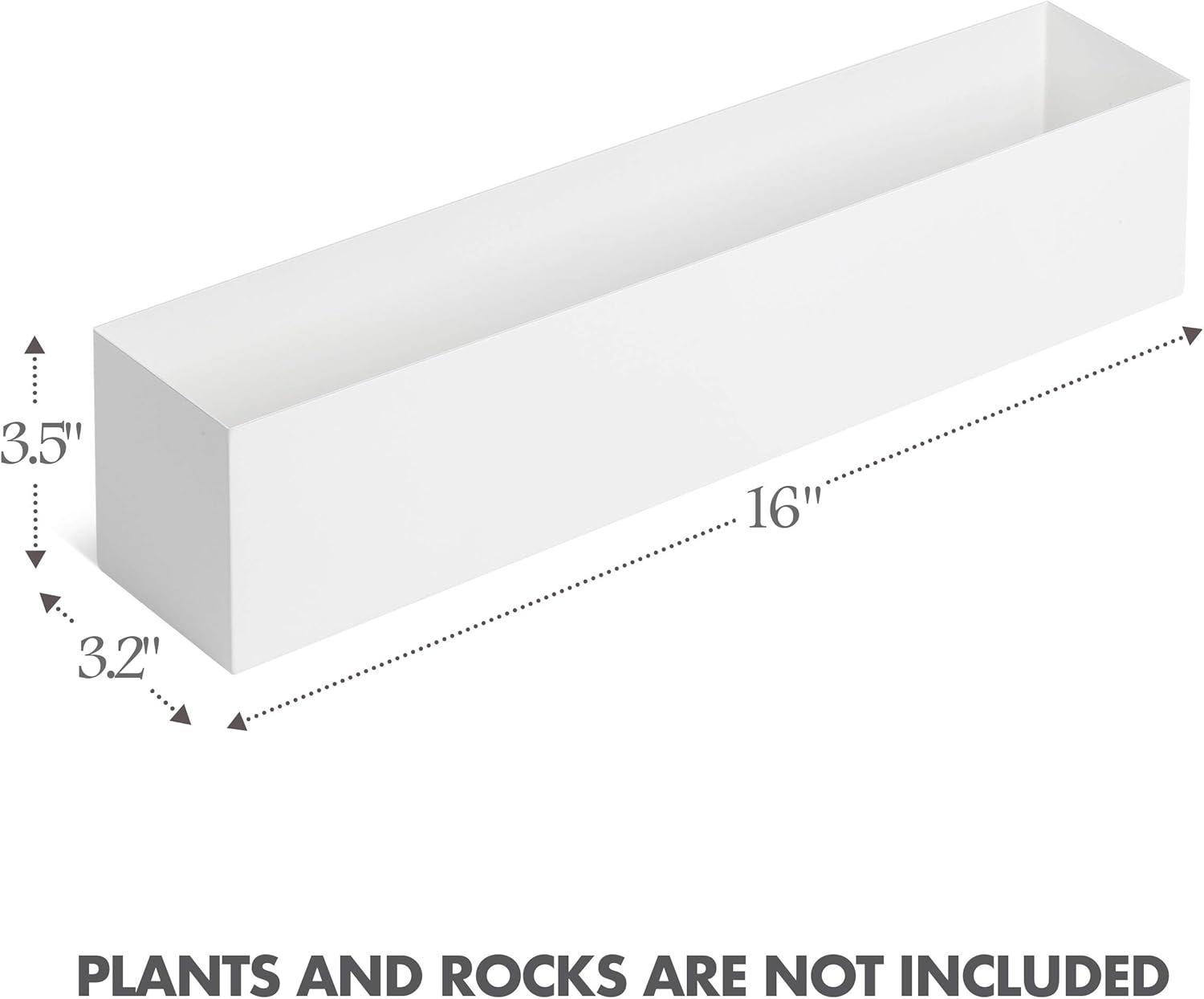16" Window Box Rectangular Succulent Planting Box Metal Table Sill Planter Pots Modern Long Durable for Small Herb with Drainage Hole for Indoor Outdoor, with 4 Free Rubber Mats, White