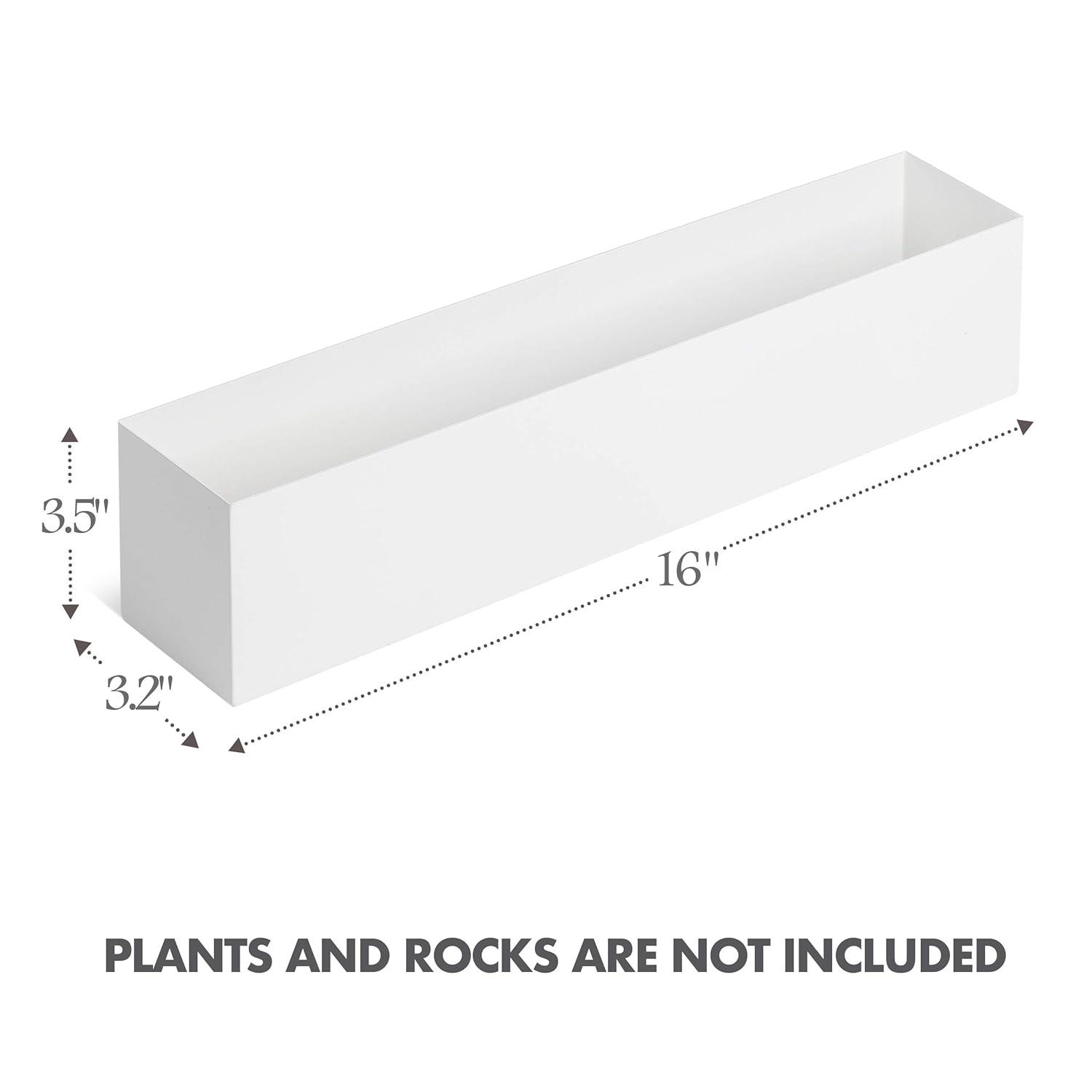16" Window Box Rectangular Succulent Planting Box Metal Table Sill Planter Pots Modern Long Durable for Small Herb with Drainage Hole for Indoor Outdoor, with 4 Free Rubber Mats, White