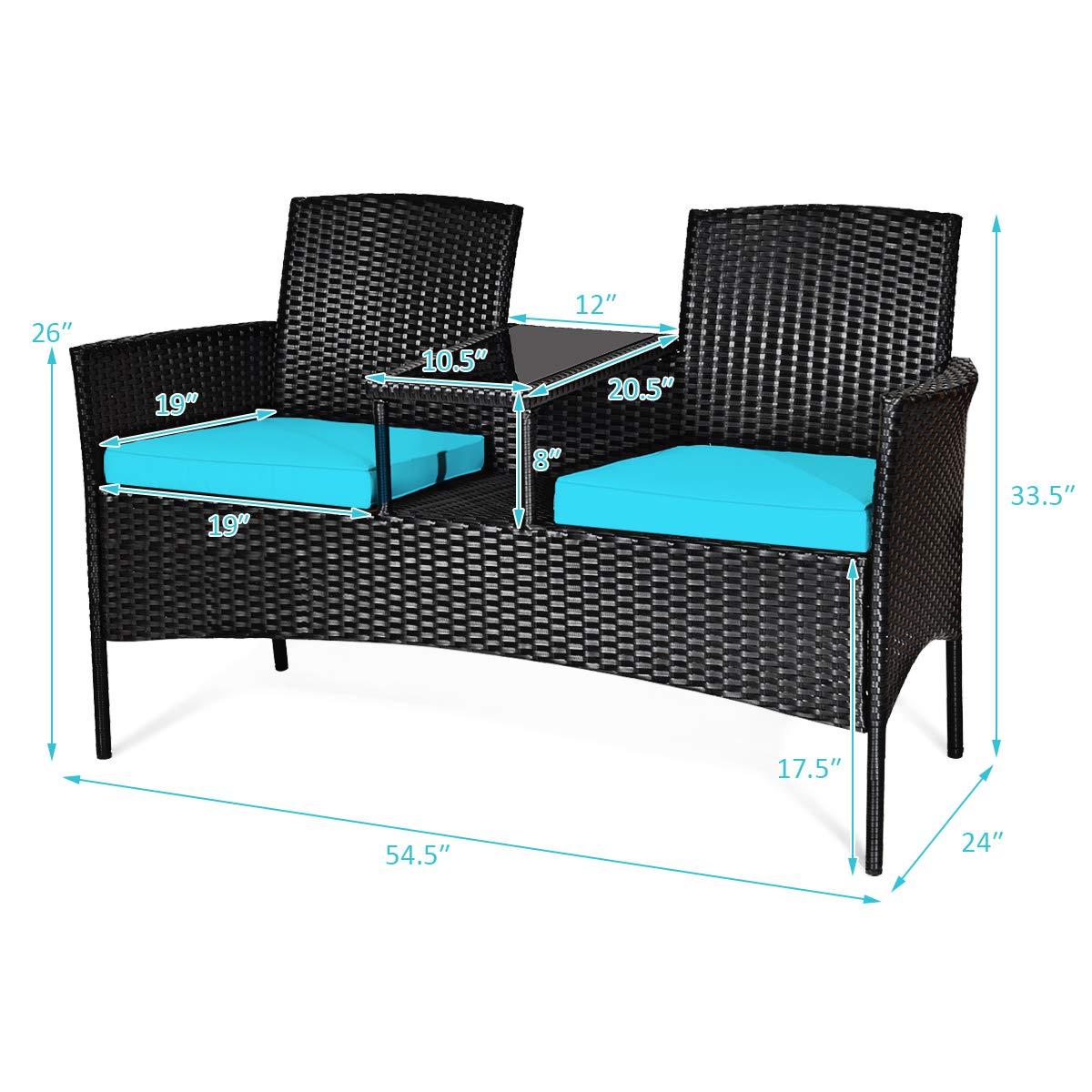 Tangkula Outdoor Rattan Furniture Wicker Patio Conversation Chair W/Cushions Turquoise