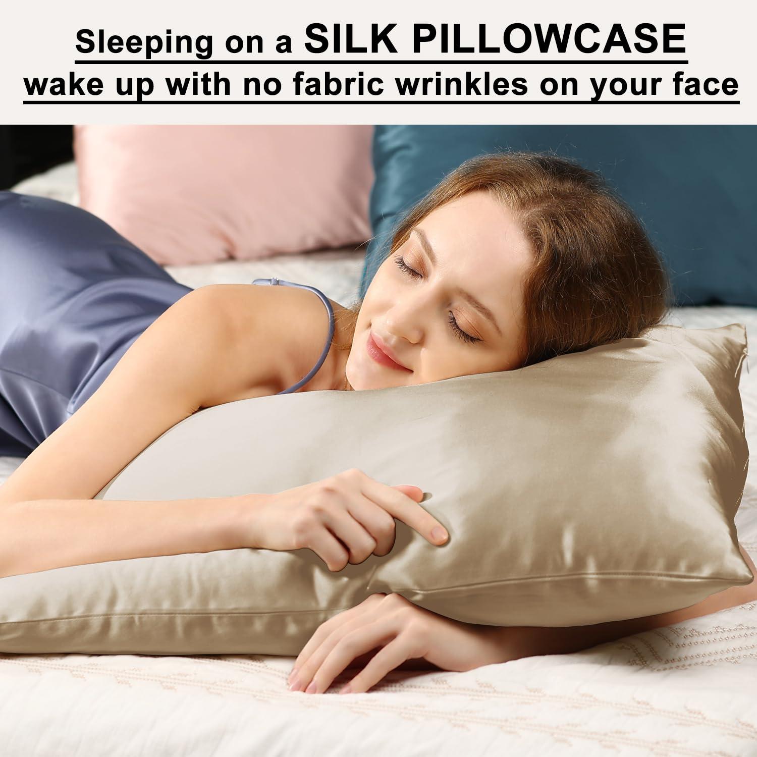 Ravmix Silk Pillow Cases with Zipper, 21momme Mulberry Silk Pillowcase for Hair Skin Health, Soft Smooth Breathable Cool Pillow Cover for Beauty Sleep with Gift Box 1PC(King 20"x36", Taupe)
