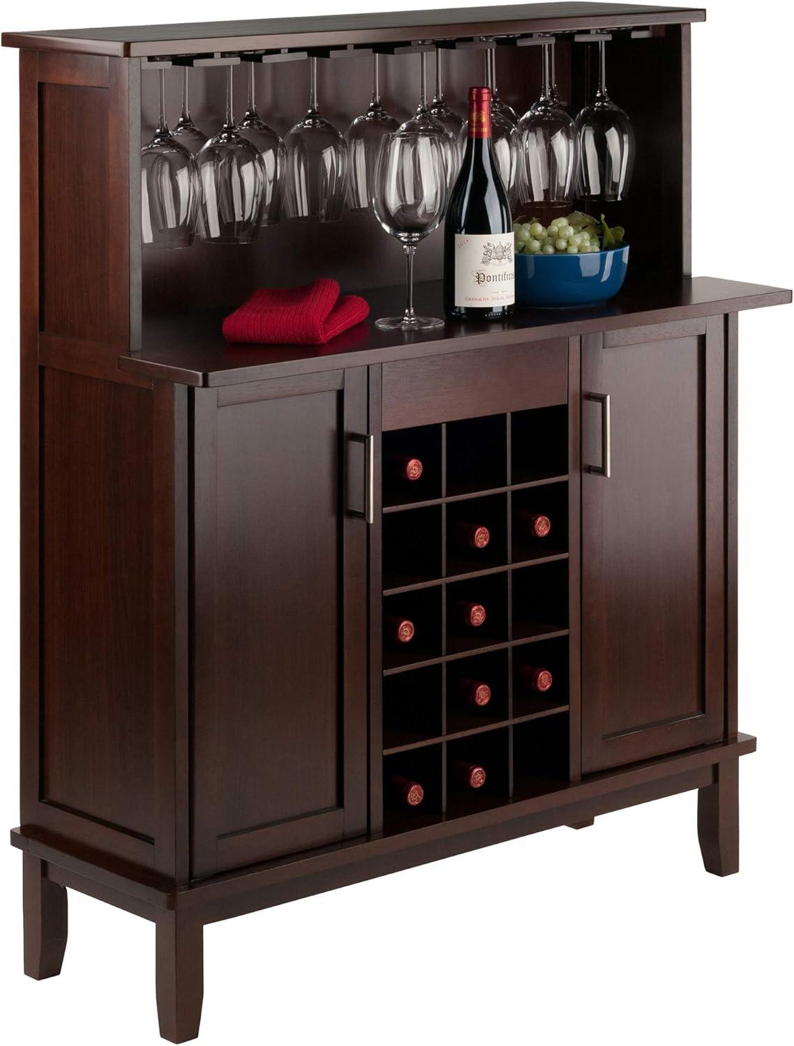 Beynac Wine Bar Cappuccino - Winsome: Storage Cabinet, Stemware Rack, Buffet Hutch