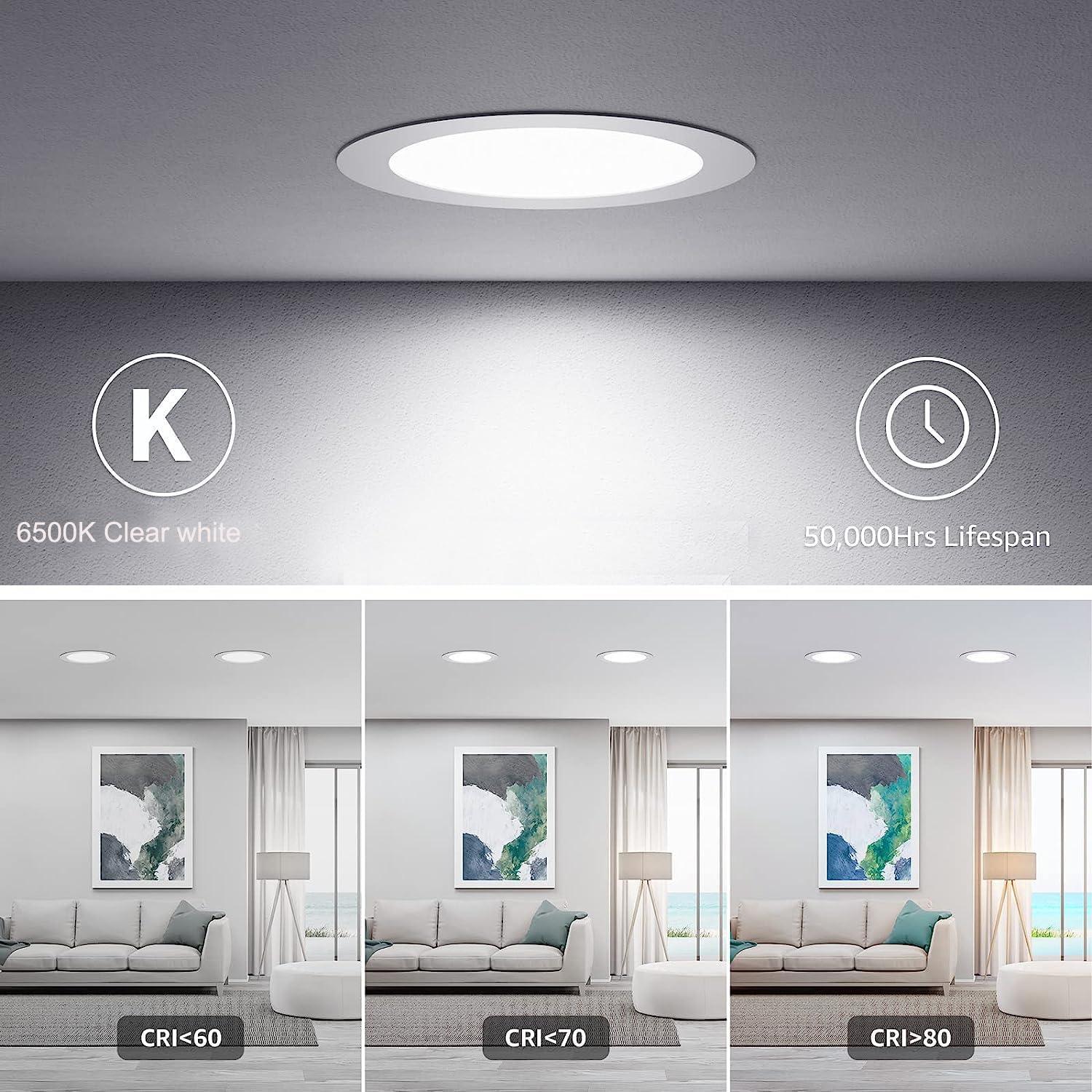 12 Pack 6 Inch Ultra-Thin LED Recessed Ceiling Light with Junction Box, 6500K Daylight, 12W 110W Eqv, Dimmable Can-Killer Downlight, 1050LM High Brightness (6500K-Daylight, 6 inch-12Pack)