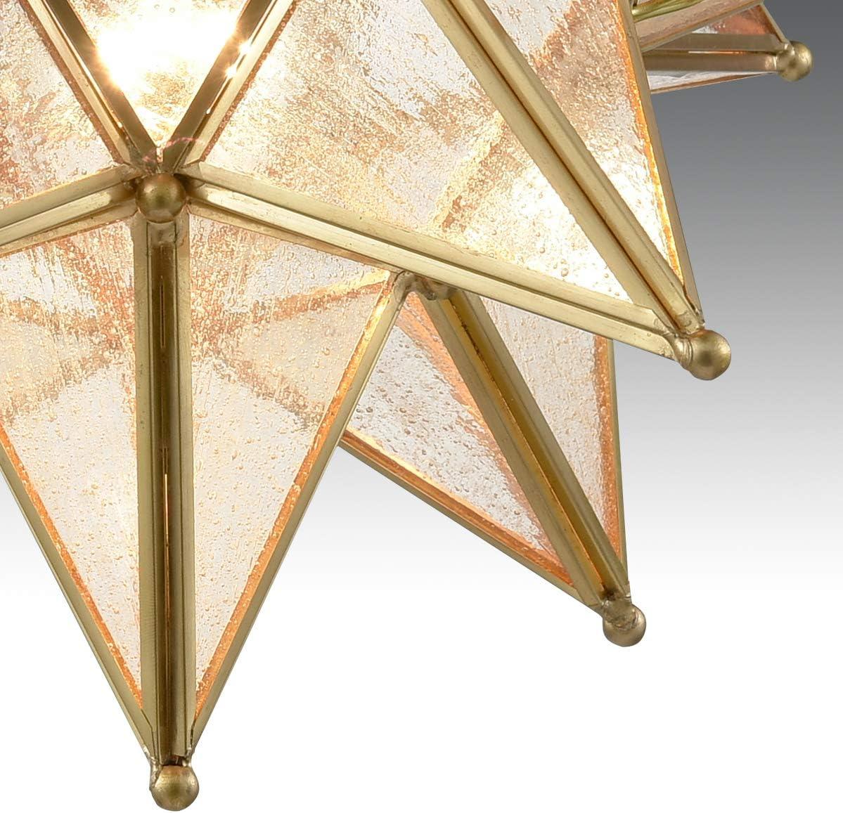 Bohemian Brass Moravian Star Seeded Glass Ceiling Light