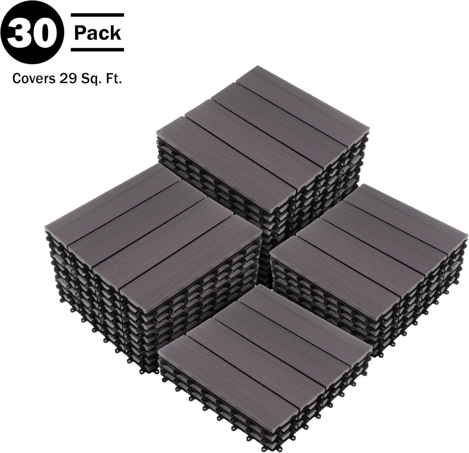 Gray Composite Wood Interlocking Deck Tiles, 30-Pack