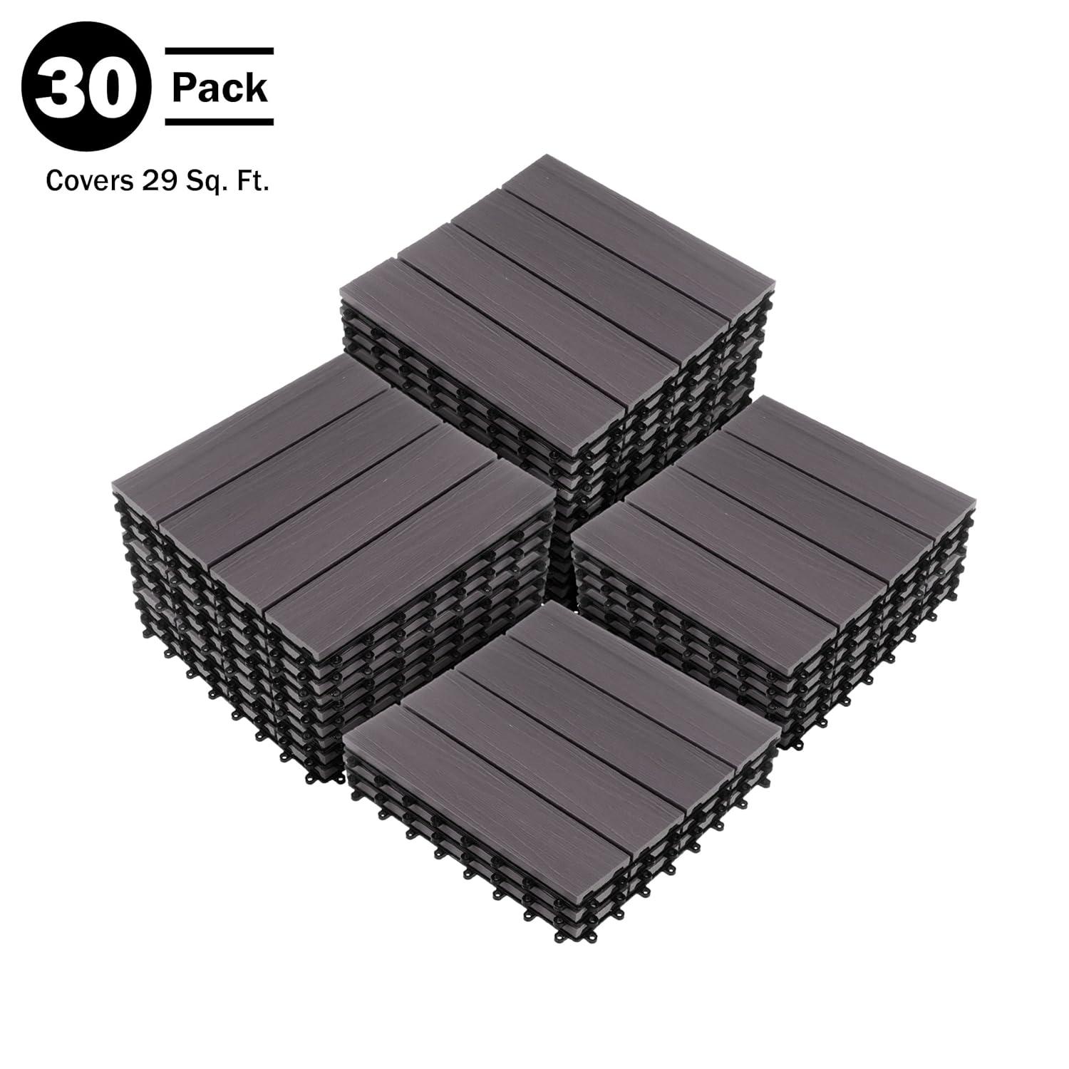 Gray Composite Wood Interlocking Deck Tiles, 30-Pack