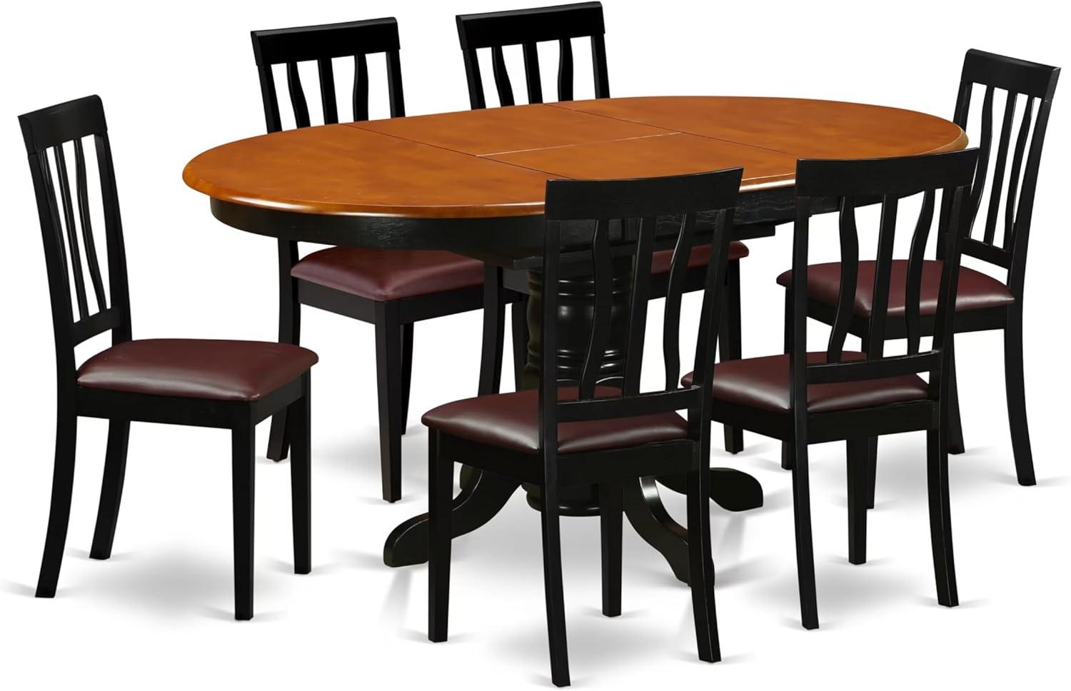 East West Furniture Avon 7-piece Wood Dining Set w/ Leather Seat in Black/Cherry