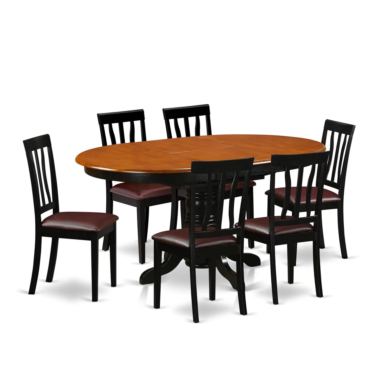 East West Furniture Avon 7-piece Wood Dining Set w/ Leather Seat in Black/Cherry