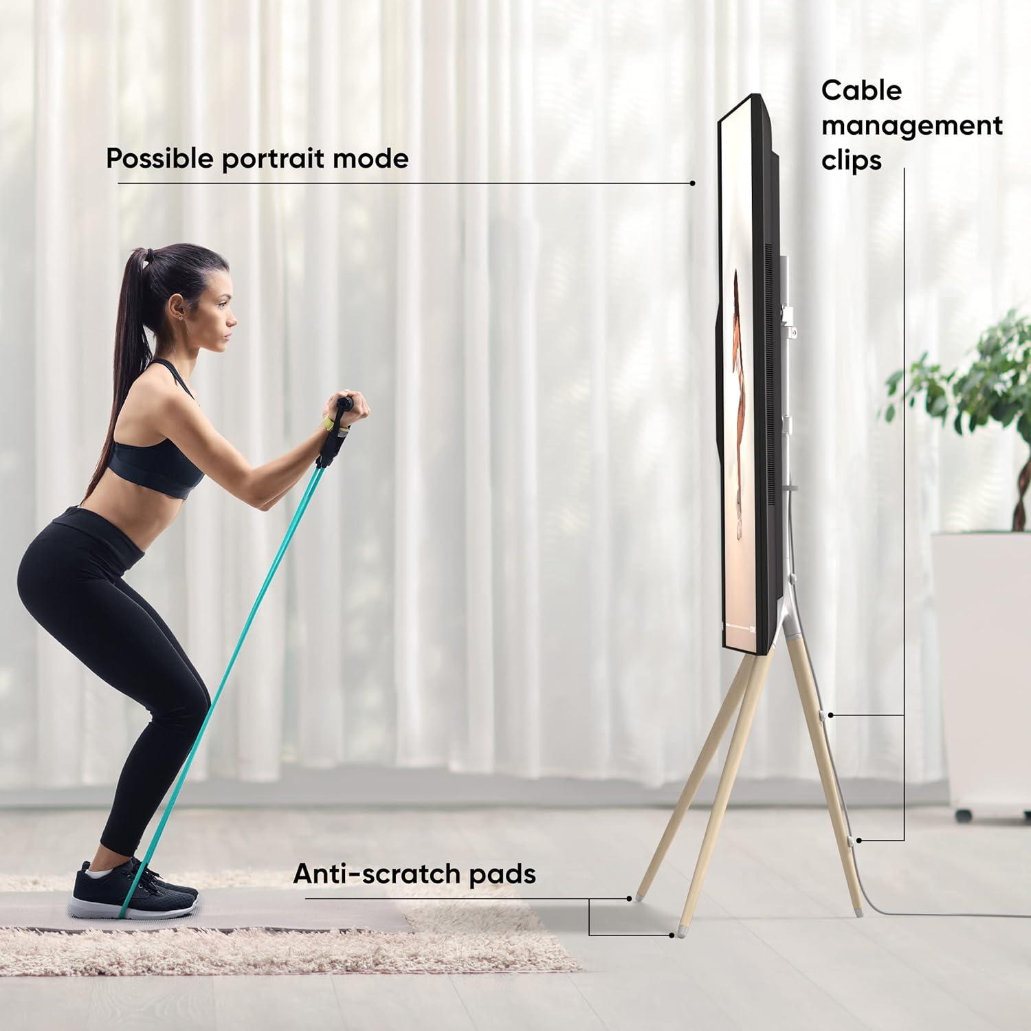 ONKRON Tripod TV Stand Wood for TVs up to 65" and 77 lbs, Swivel Floor Corner TV Stand Adjustable