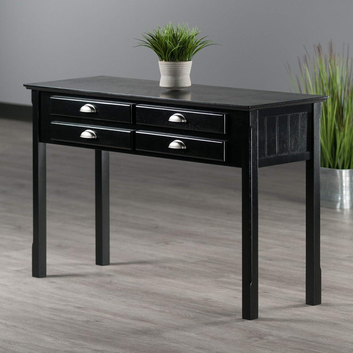 Black Beechwood Rectangular Console Table with Storage Drawers