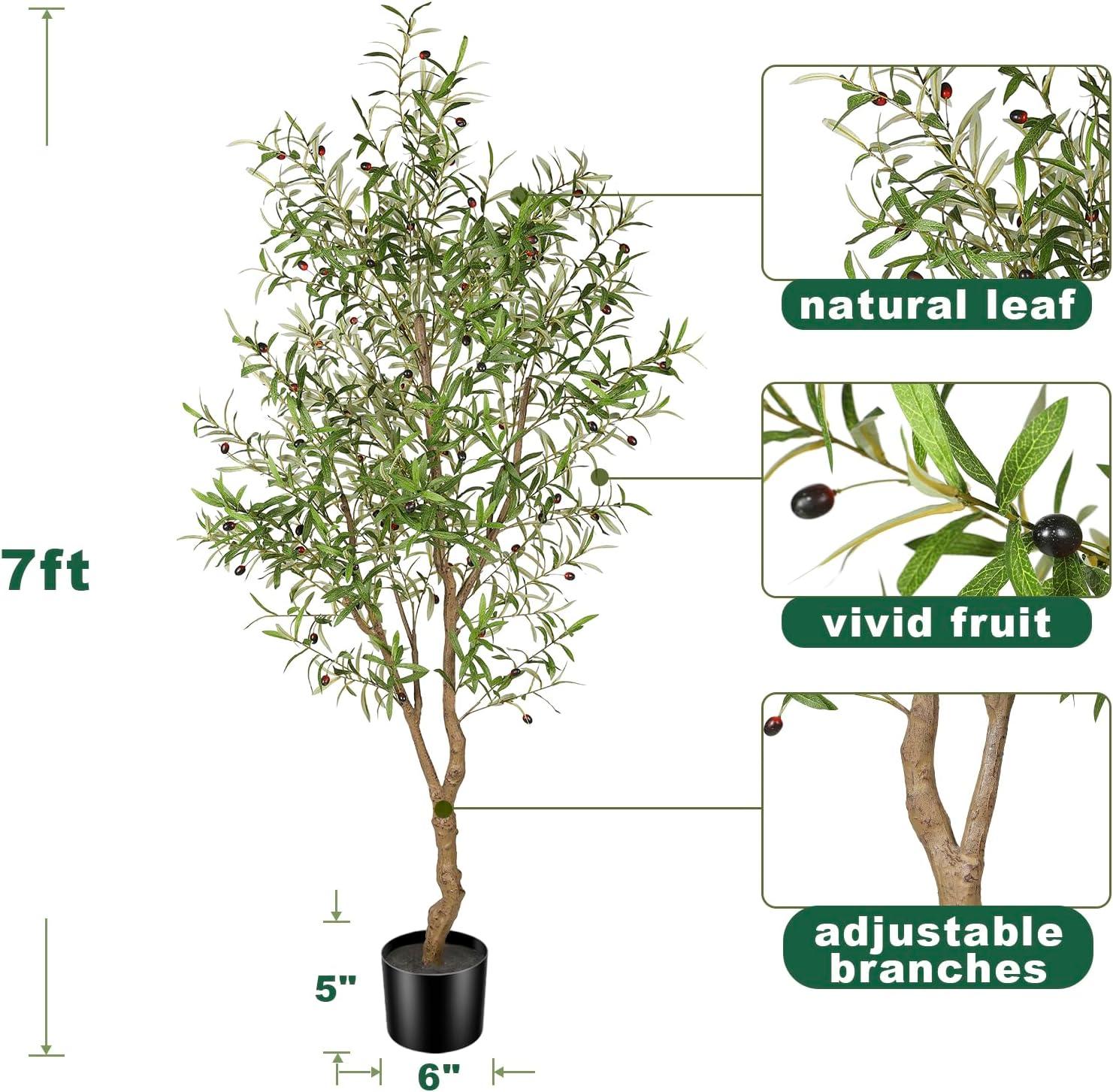 Aritizone Artificial Olive Tree 7FT Tall Fake Olive Tree with Adjustale Branches Artificial Tree for Modern Home Office Living Room Floor Decor Indoor (7FT)