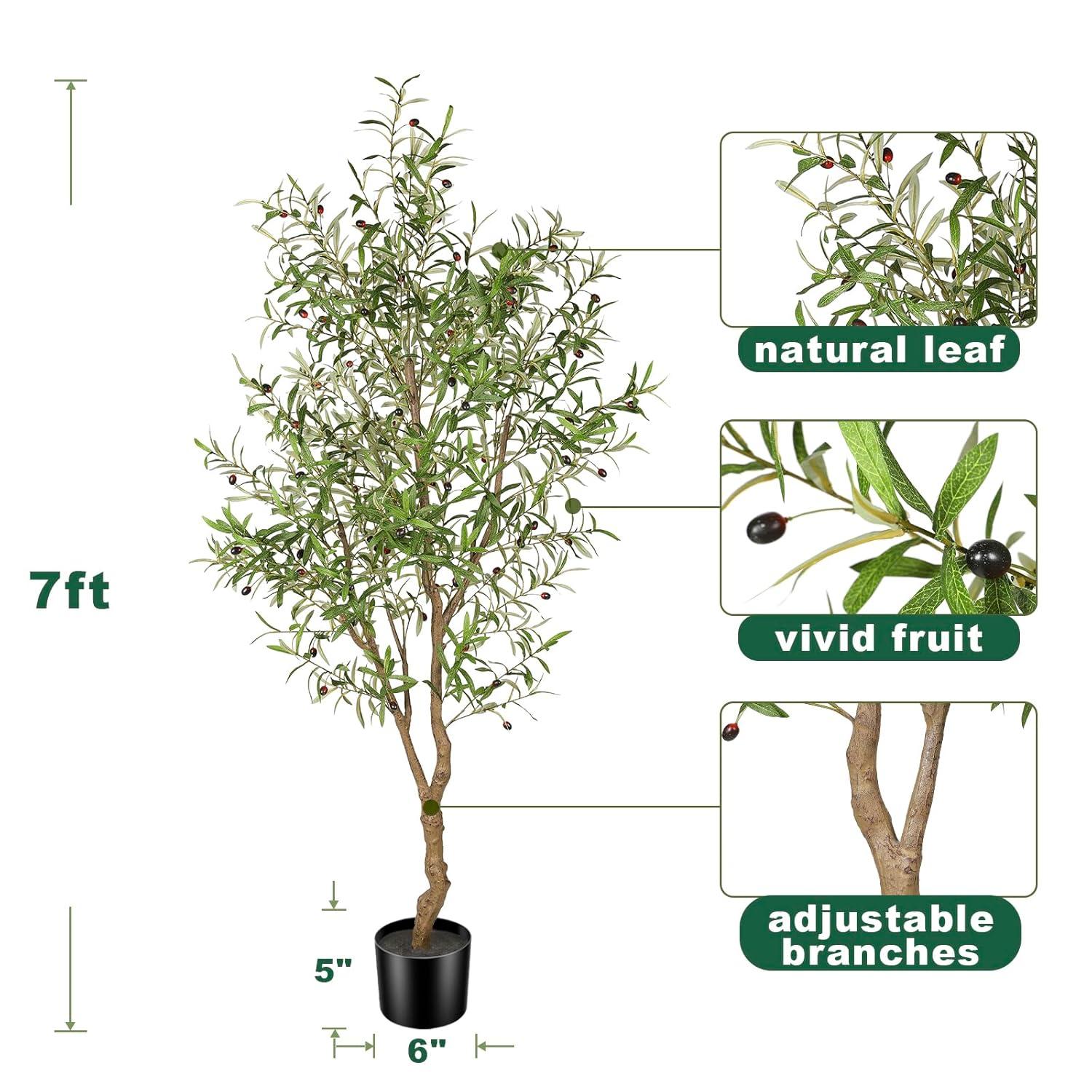 Aritizone Artificial Olive Tree 7FT Tall Fake Olive Tree with Adjustale Branches Artificial Tree for Modern Home Office Living Room Floor Decor Indoor (7FT)