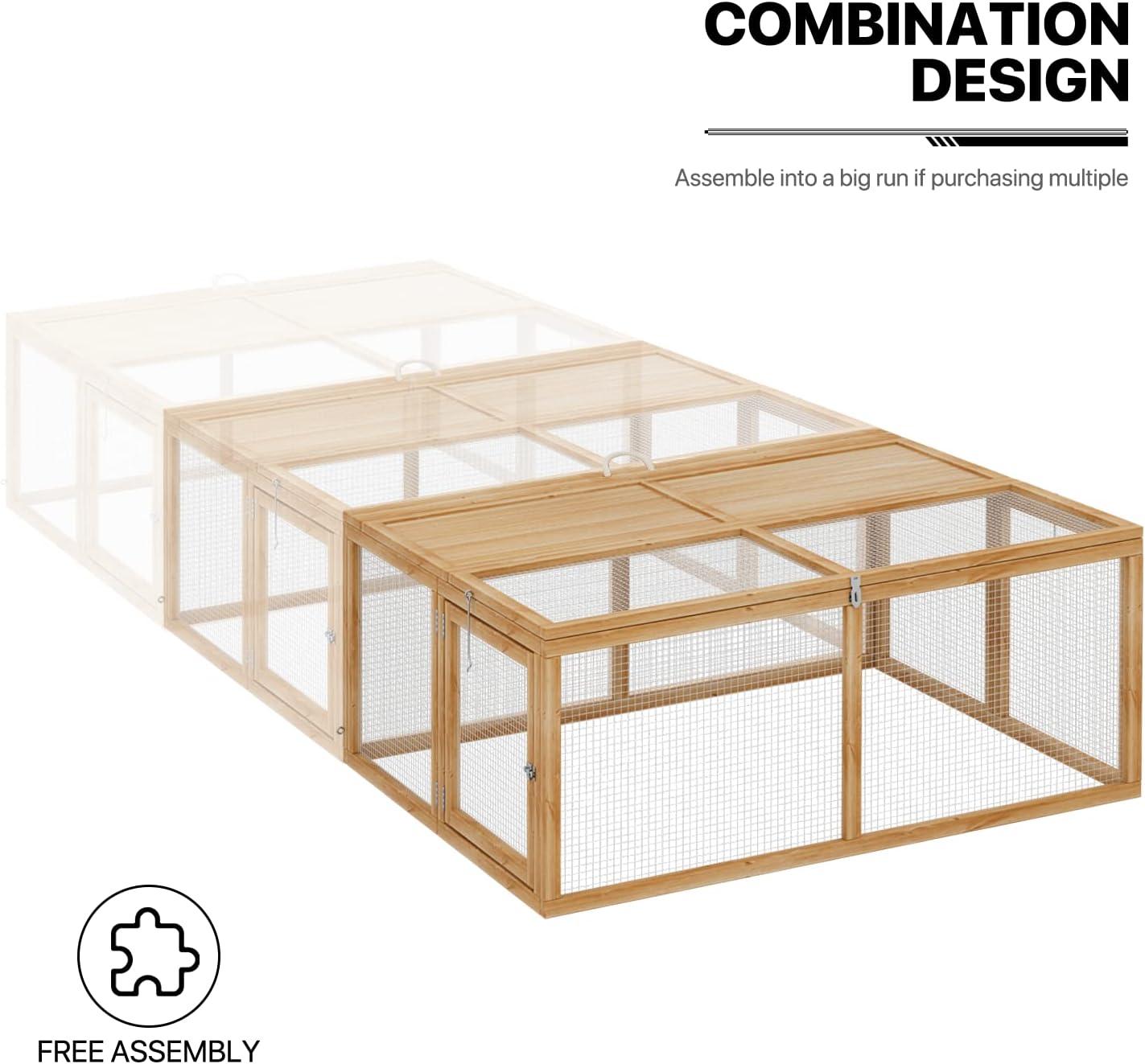 MoNiBloom 45.5" Wooden Chicken Coop Rabbit Hutch, Fir Wood Pet Cage Small Animal Poultry Cage Run with 2 Access Areas, Foldable Pet House Outdoor Large Hen House (Natural)