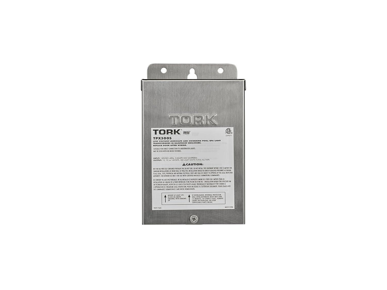 Tork Low Voltage 300 Watt Safety Transformer for Indoor Outdoor Pool