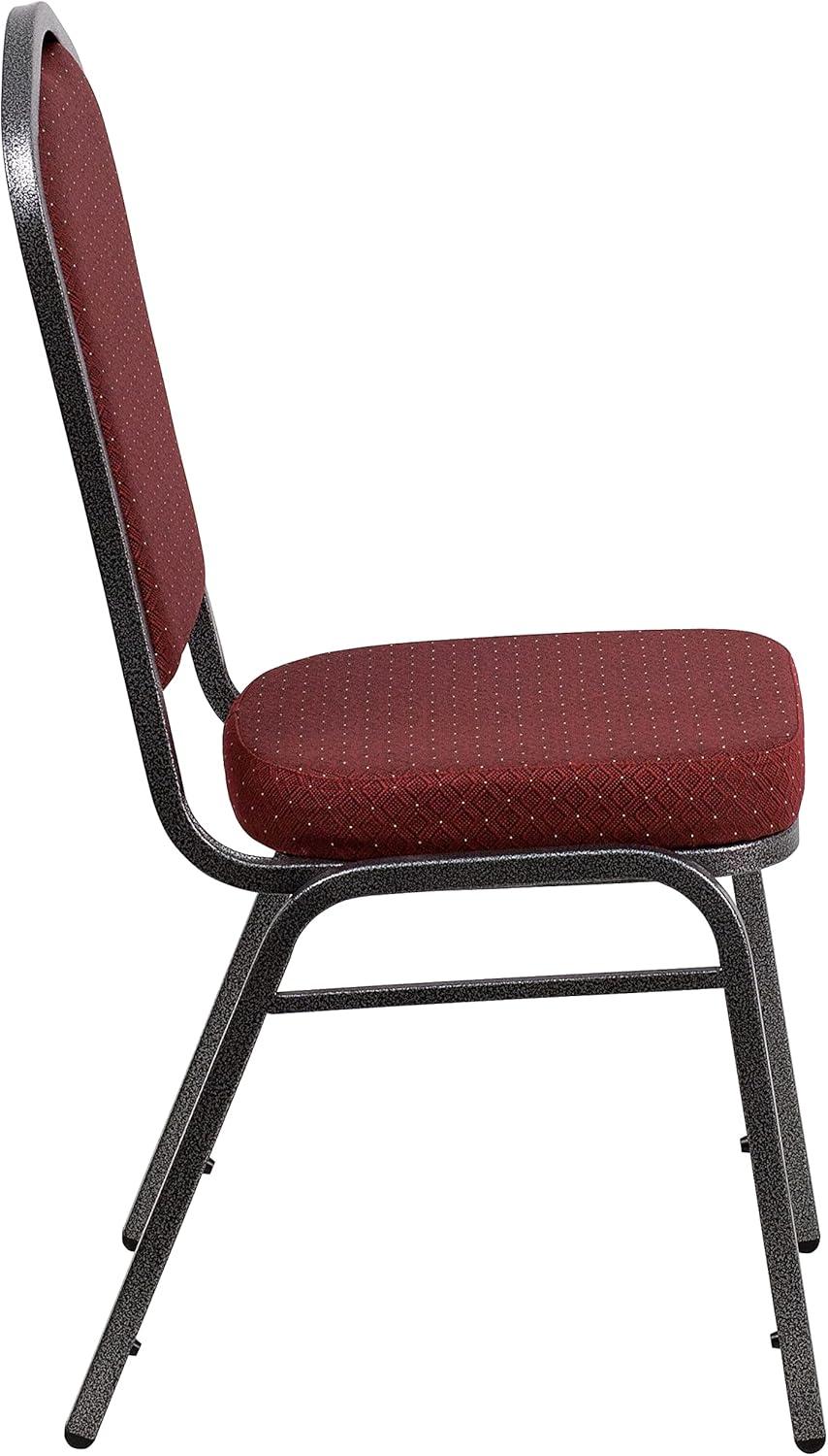 Burgundy Patterned Fabric Stacking Banquet Chair with Silver Frame