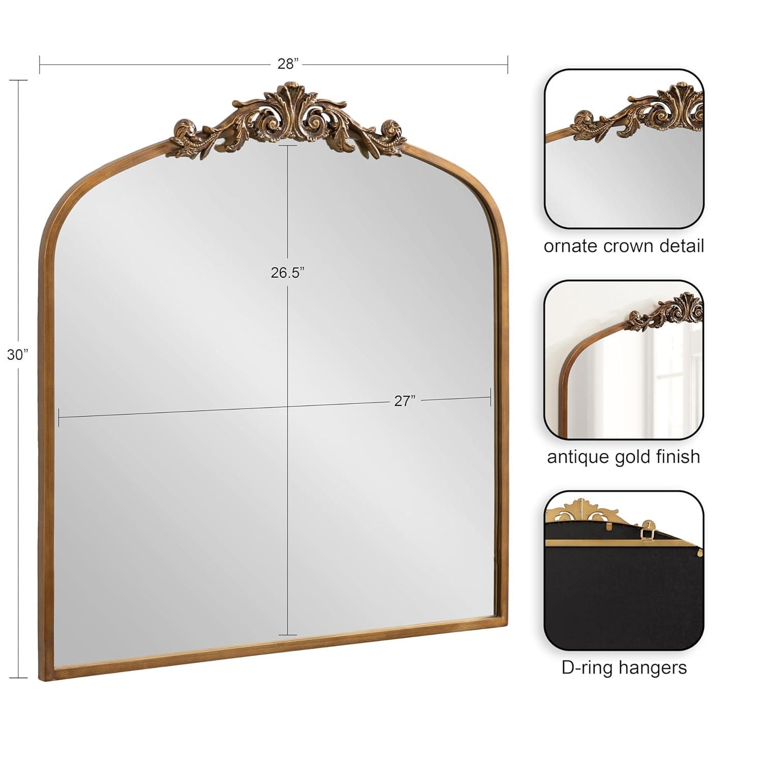 Kate & Laurel All Things Decor 28"x30" Arendahl Traditional Arch Mirror Gold: Baroque-Inspired, No Assembly Required