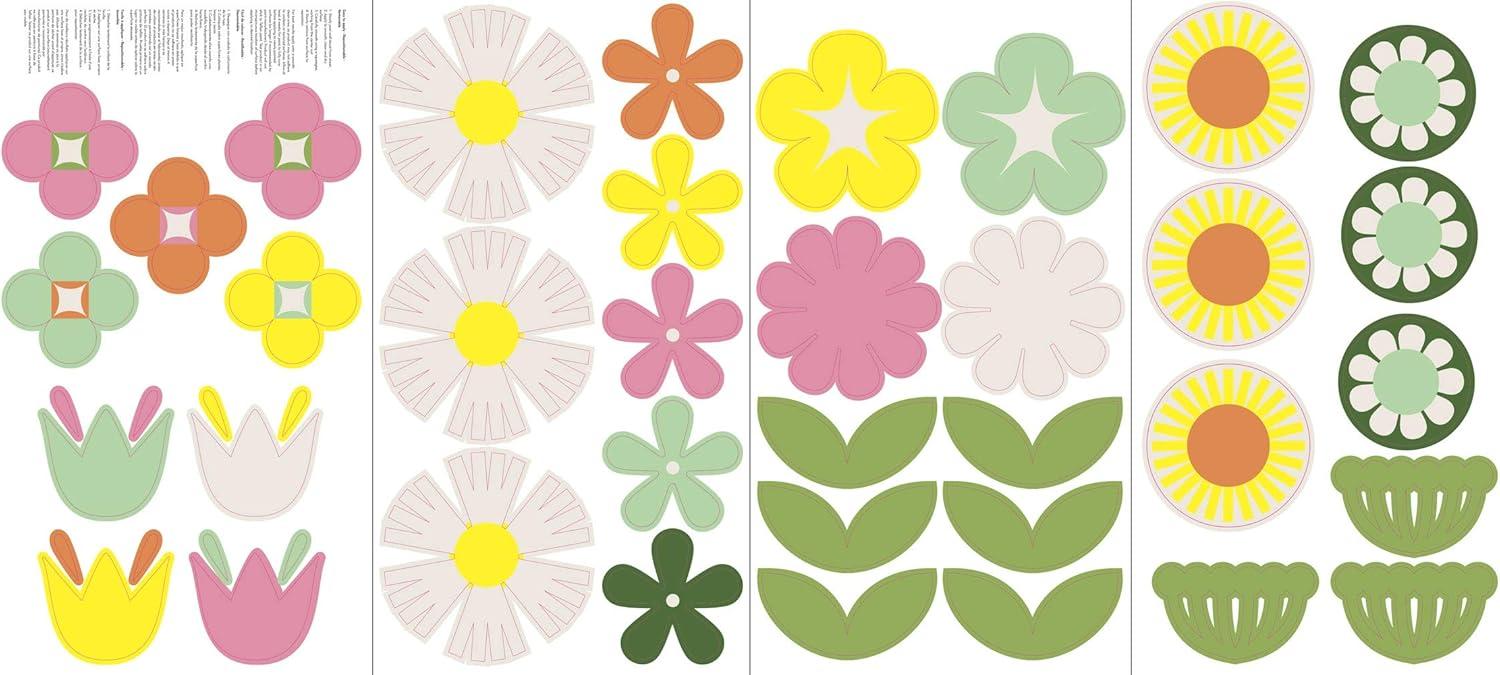 Multicolor Retro Floral Peel and Stick Wall Decal Set