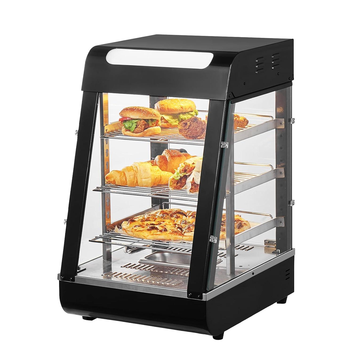 VEVOR 3-Tier Commercial Food Warmer Display, 1000W Food Display Warmer with Light, Adjustable Shelf and Temperature Display, 86℉~185℉ Steam Heating, 57L for Hamburger, Pizza, Bread, Fried Chicken