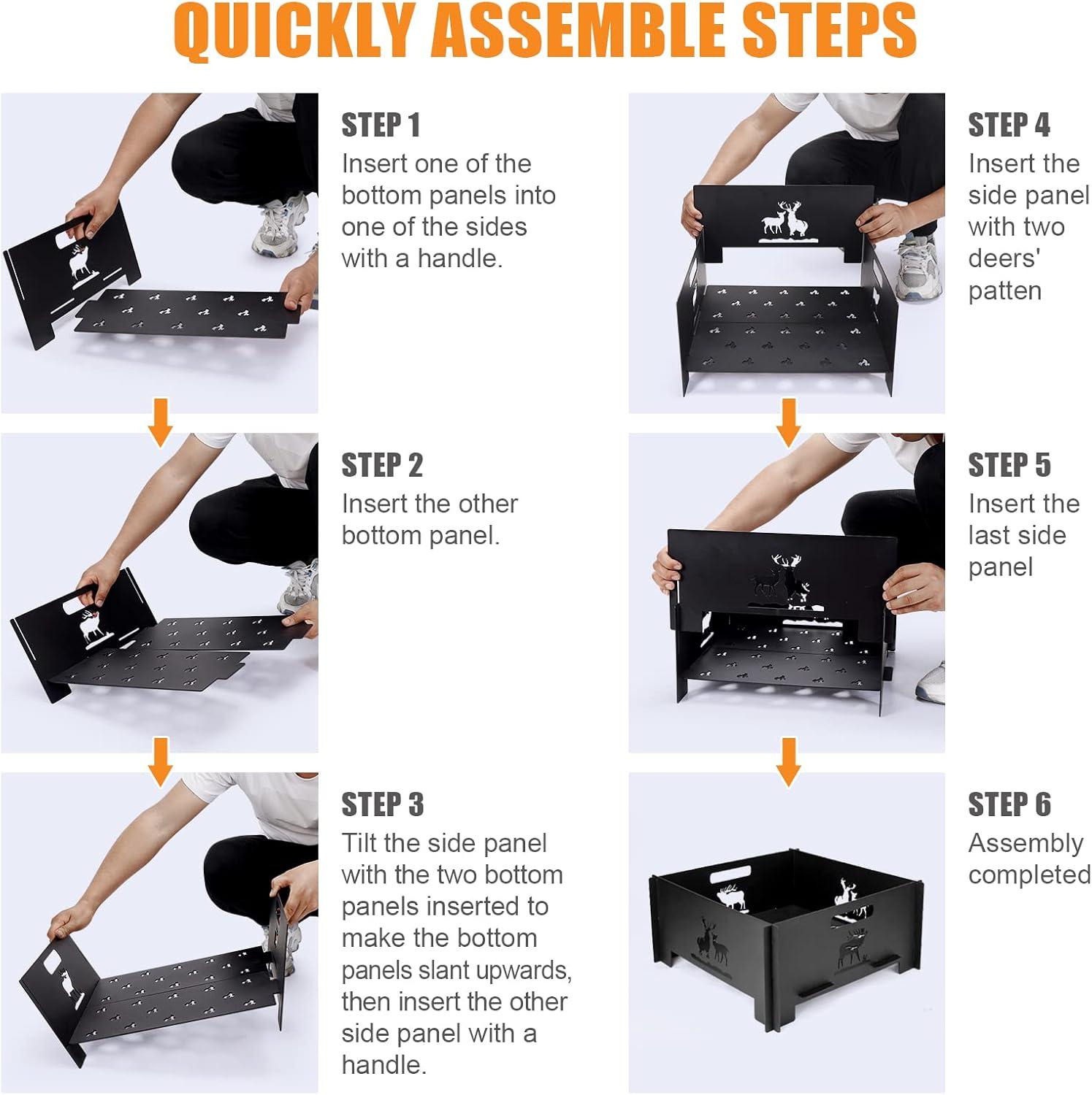 Portable Plug Fire Pit, 15.8 Inch Collapsible Firepits for Outside Wood Burning, Folding Outdoor Indoor Accessories for BBQ Camping Travel or Picnic, Foldable Fire Pits Bonfire of Backyard Patio