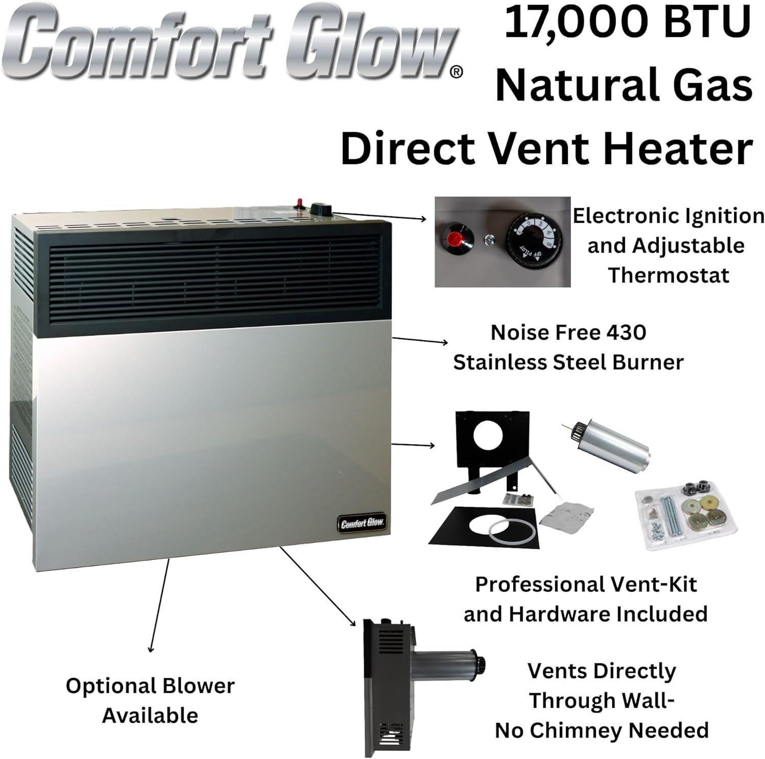 Comfort Glow Comfort Glow Direct Vent Natural Gas Heater, 25,000 BTU, Wall Mount, 825 Sq Ft - DVN25