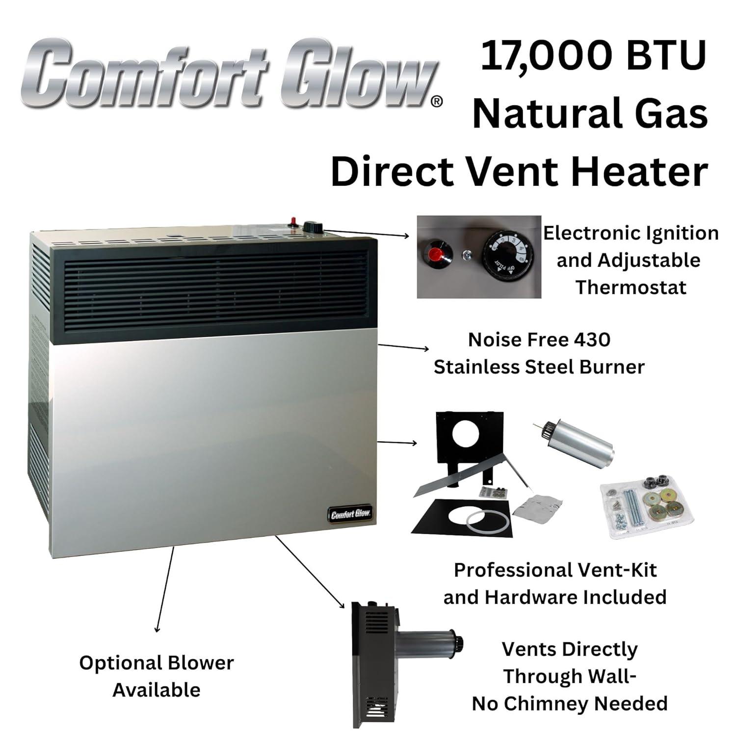 Comfort Glow Comfort Glow Direct Vent Natural Gas Heater, 25,000 BTU, Wall Mount, 825 Sq Ft - DVN25