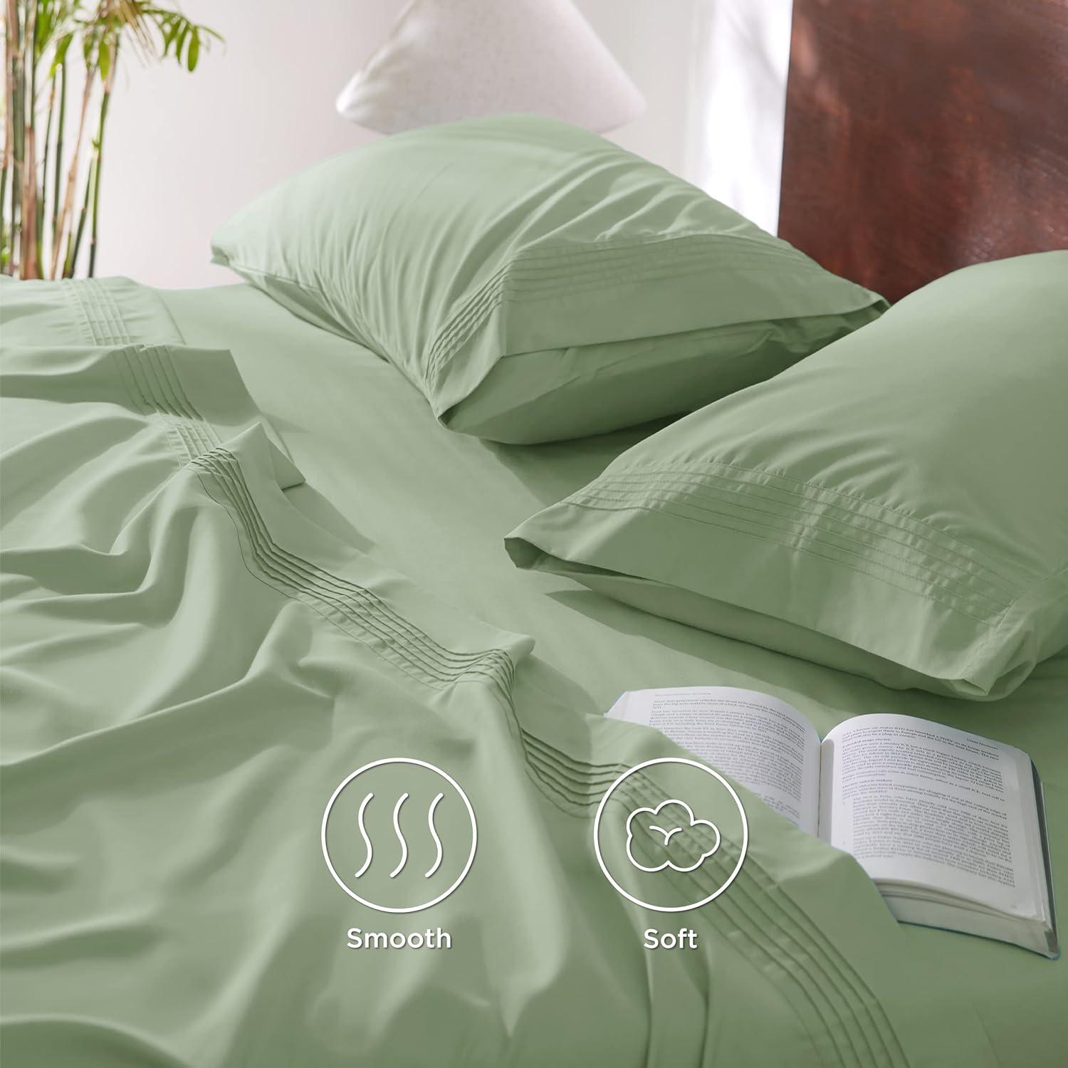 Bedsure Deep Pocket Queen Sheets Set - Fits Mattresses Up to 21 Inches Thick - 4 Piece GentleSoft Bed Sheets, Moisture Wicking, Soft & Cooling Bedsheet & Pillowcases, Easy & Secure Fit, Sage Green