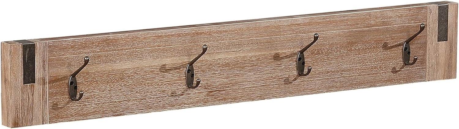 40" Wide Woodstock Acacia Wood with Metal Inset Coat Hook Brushed Driftwood - Alaterre Furniture: Wall Mounted, Entryway Storage, 4 Hooks