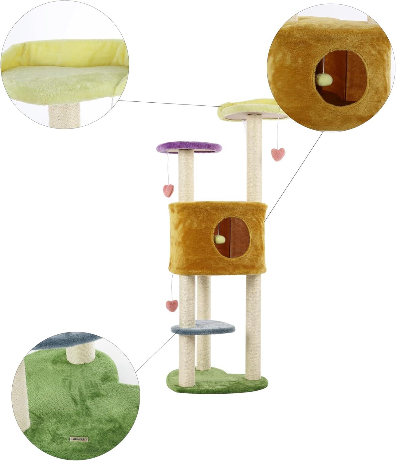 Aisling 4-Tier Modern Sisal Heart Cat Tree with Scratching Posts, Napping Perch, and Dangling Toys