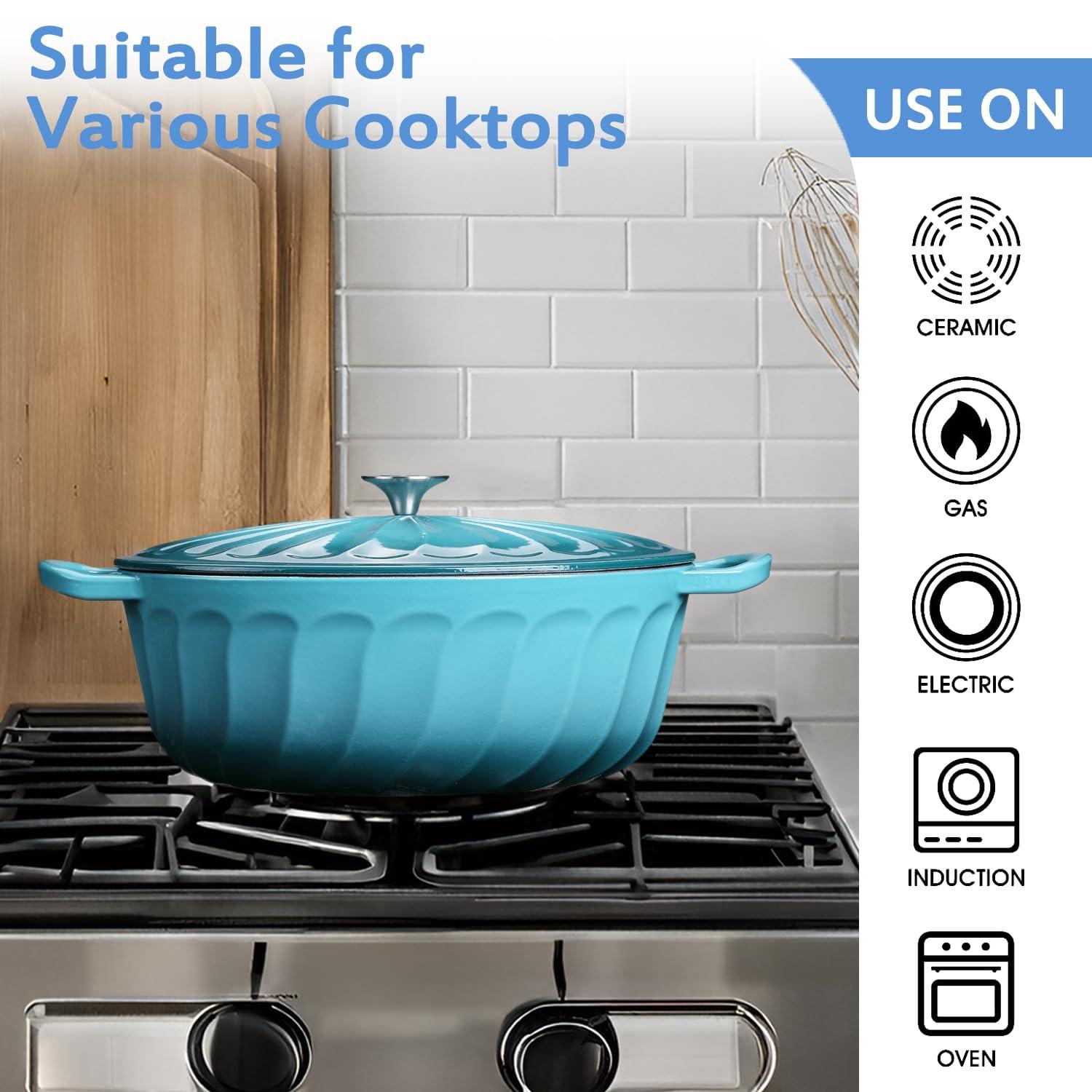 4 SEASONS FURNITURE 7 QT Enameled Cast Iron Oval Dutch Oven with Lid – Non-Stick Coating & Dual Handles