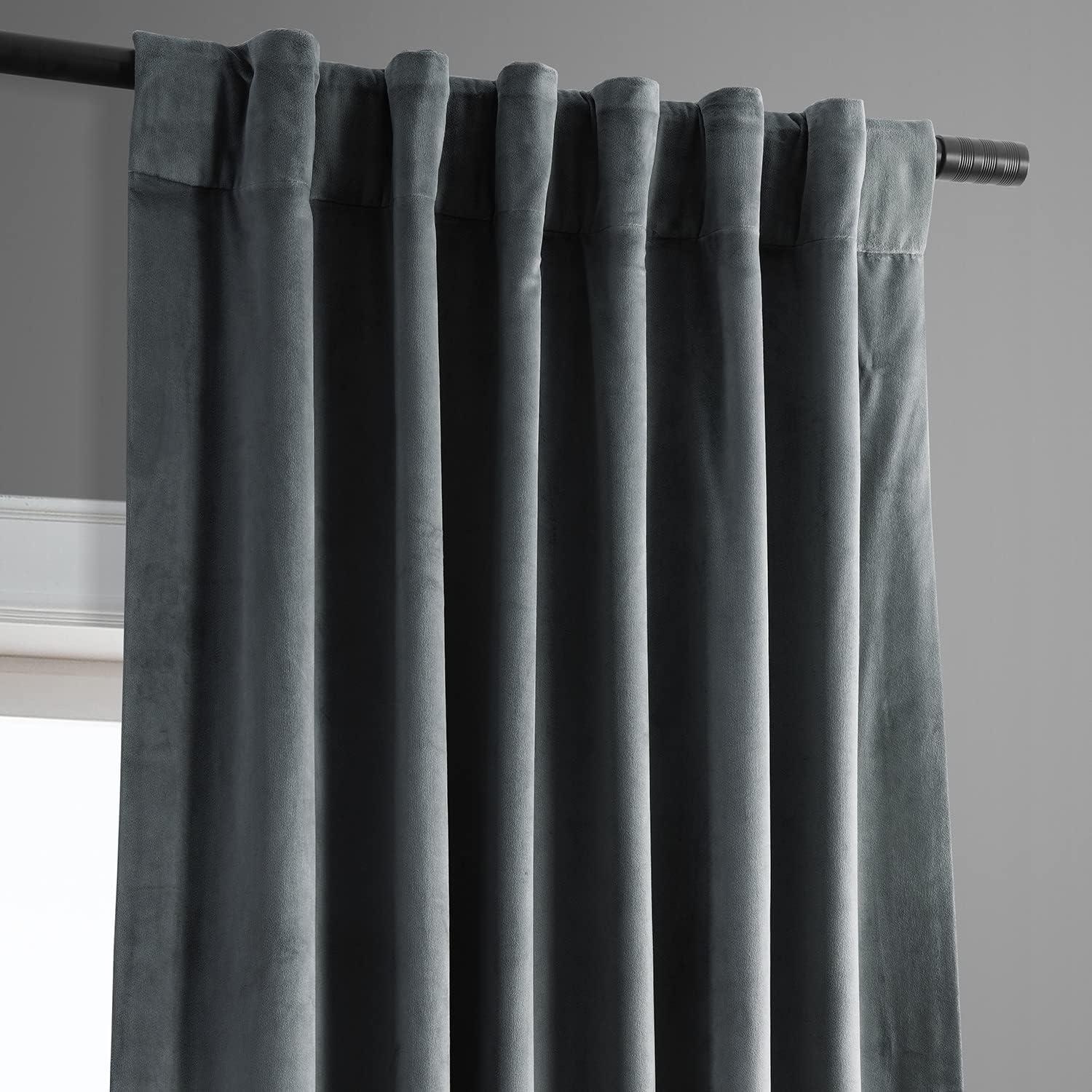 Half Price Drapes Signature Natural Grey Velvet Blackout Curtains For Bedrooms (1 Panel), 50WX 120L