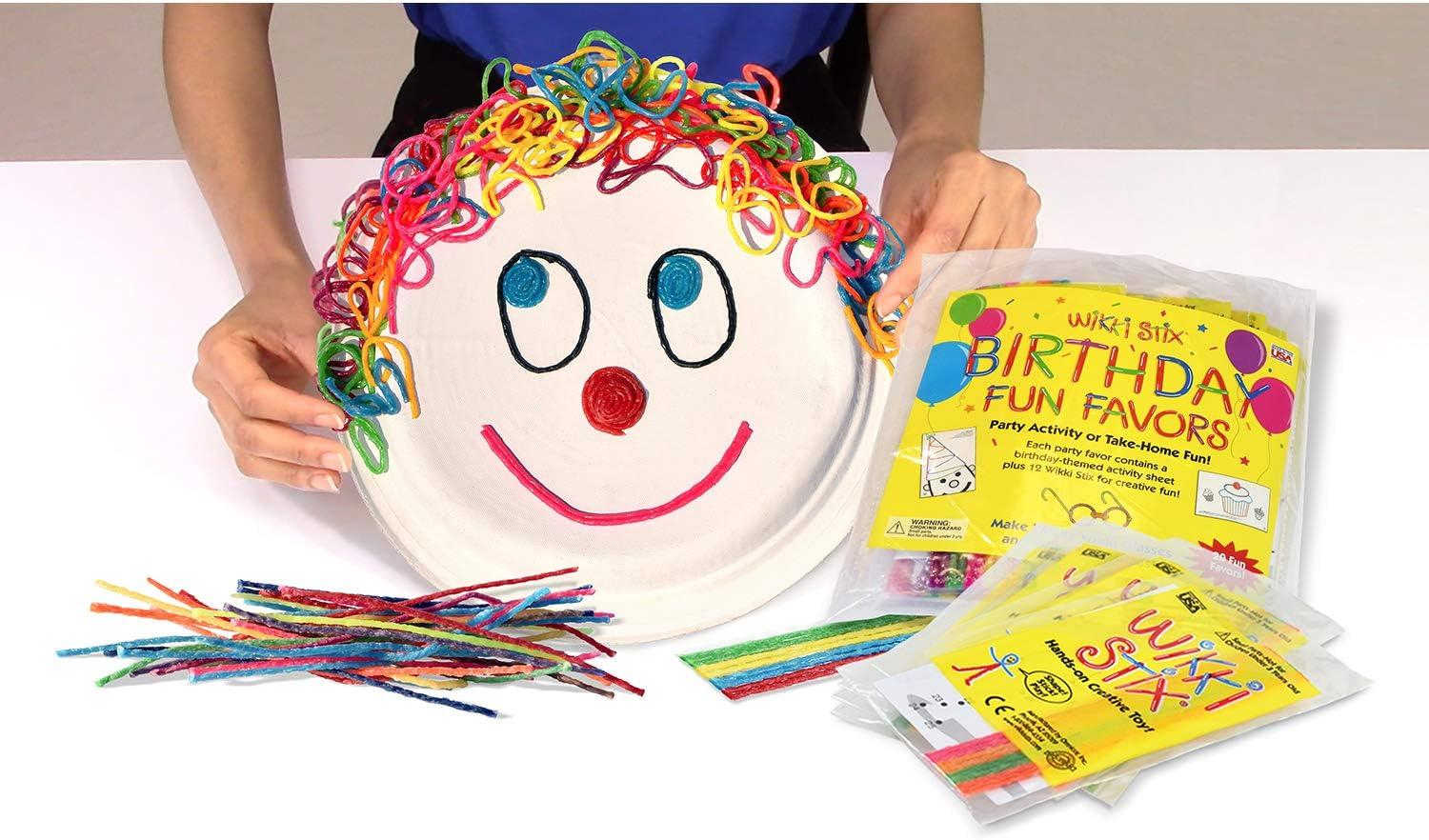 Wikki Stix Birthday Fun Favors, pack of 20 individual fun favors, each with 12 Wikki Stix and a birthday themed play sheet, Made in the USA