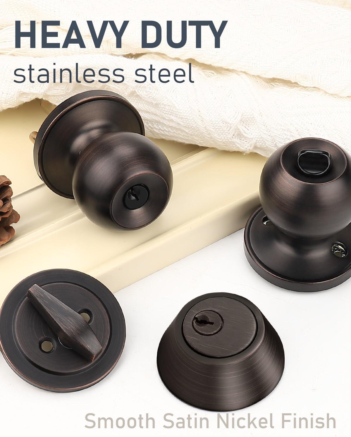 Oil Rubbed Bronze Stainless Steel Entry Door Lockset with Deadbolt, 4 Pack