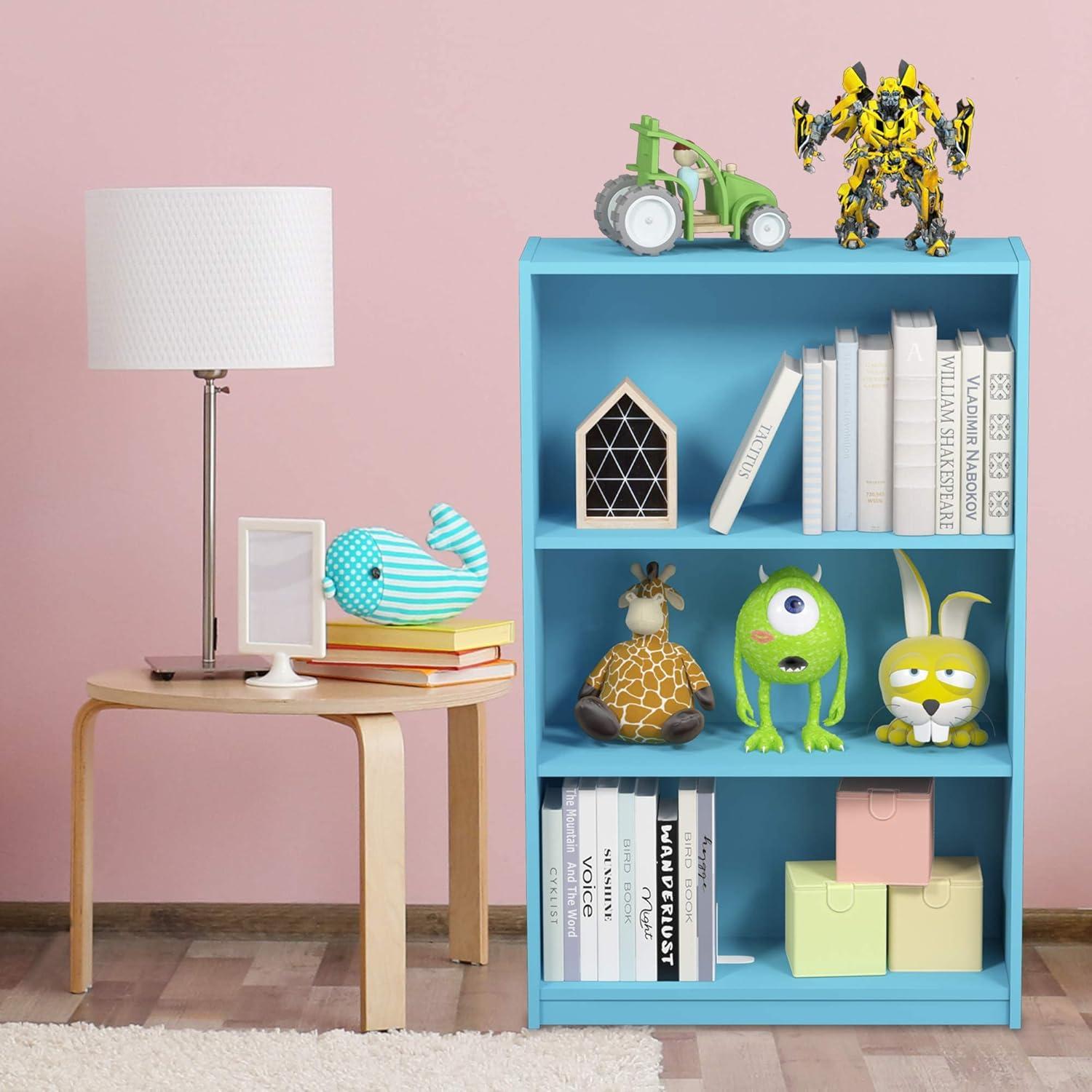 Light Blue Adjustable Kids' Wooden Tiered Toy Shelf