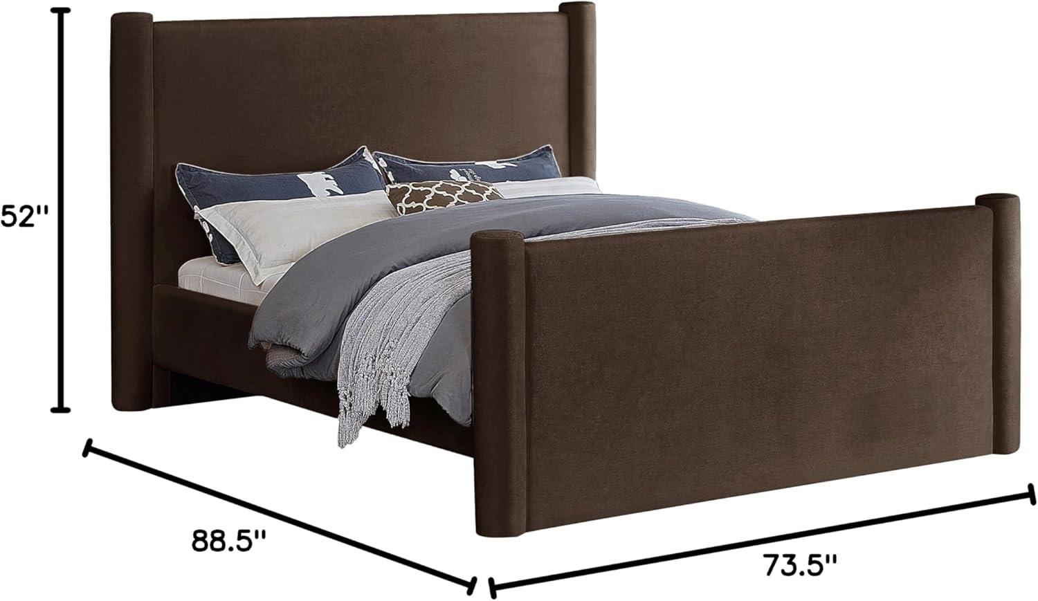 Meridian Furniture B1298Brown-Q Elias Collection Modern | Contemporary Queen Bed with Soft Brown Velvet, Solid Wood Inner Frame, 73.5" W x 88.5" D x 52" H, Brown, Queen
