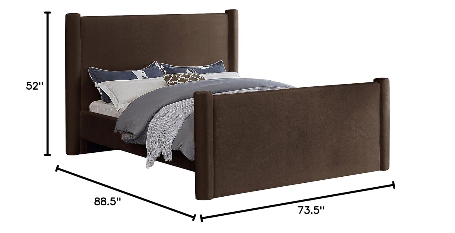 Meridian Furniture B1298Brown-Q Elias Collection Modern | Contemporary Queen Bed with Soft Brown Velvet, Solid Wood Inner Frame, 73.5" W x 88.5" D x 52" H, Brown, Queen