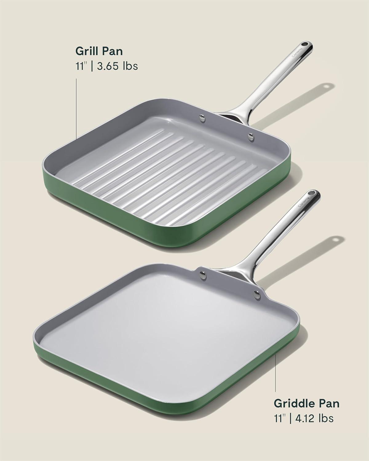 Sage Non-Stick Ceramic Square Cookware Set with Grill Pan