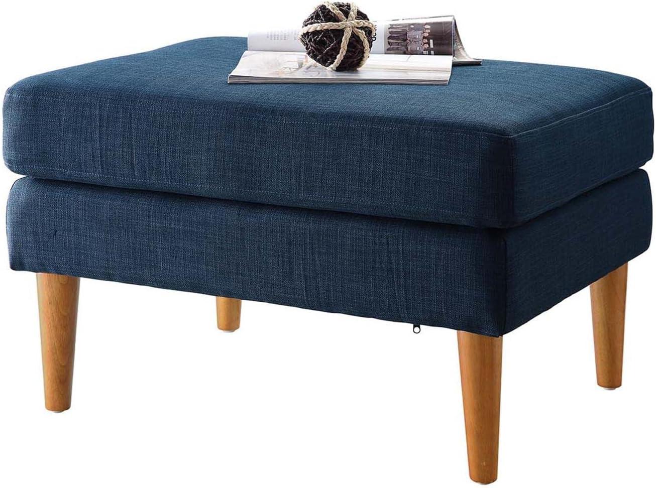 Convenience Concepts Designs4Comfort No Tools Marlow Mid Century Ottoman, Dark Blue Linen