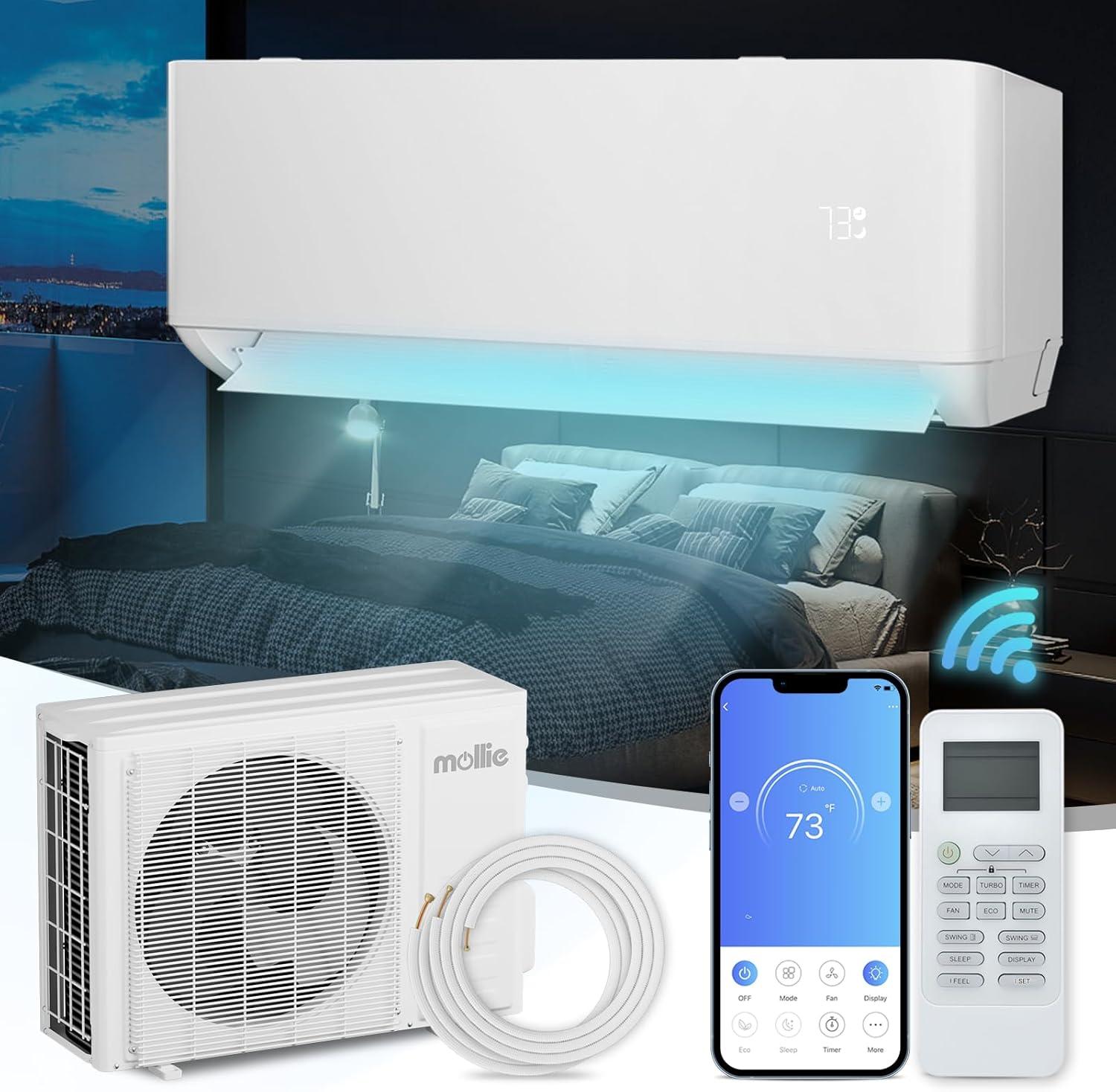 9000 BTU Smart Control Air Ductless Mini Split AC with Timer Heater and Remote Included