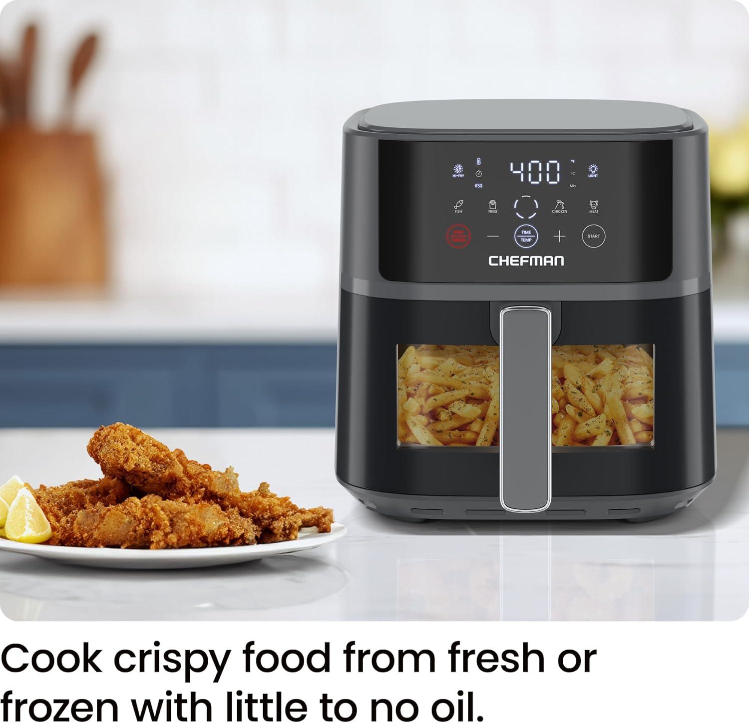 Chefman TurboFry® Touch 6-Qt Easy-View Air Fryer w/ 4 Cooking Presets and 450°F Hi-Fry Button - Gray, New