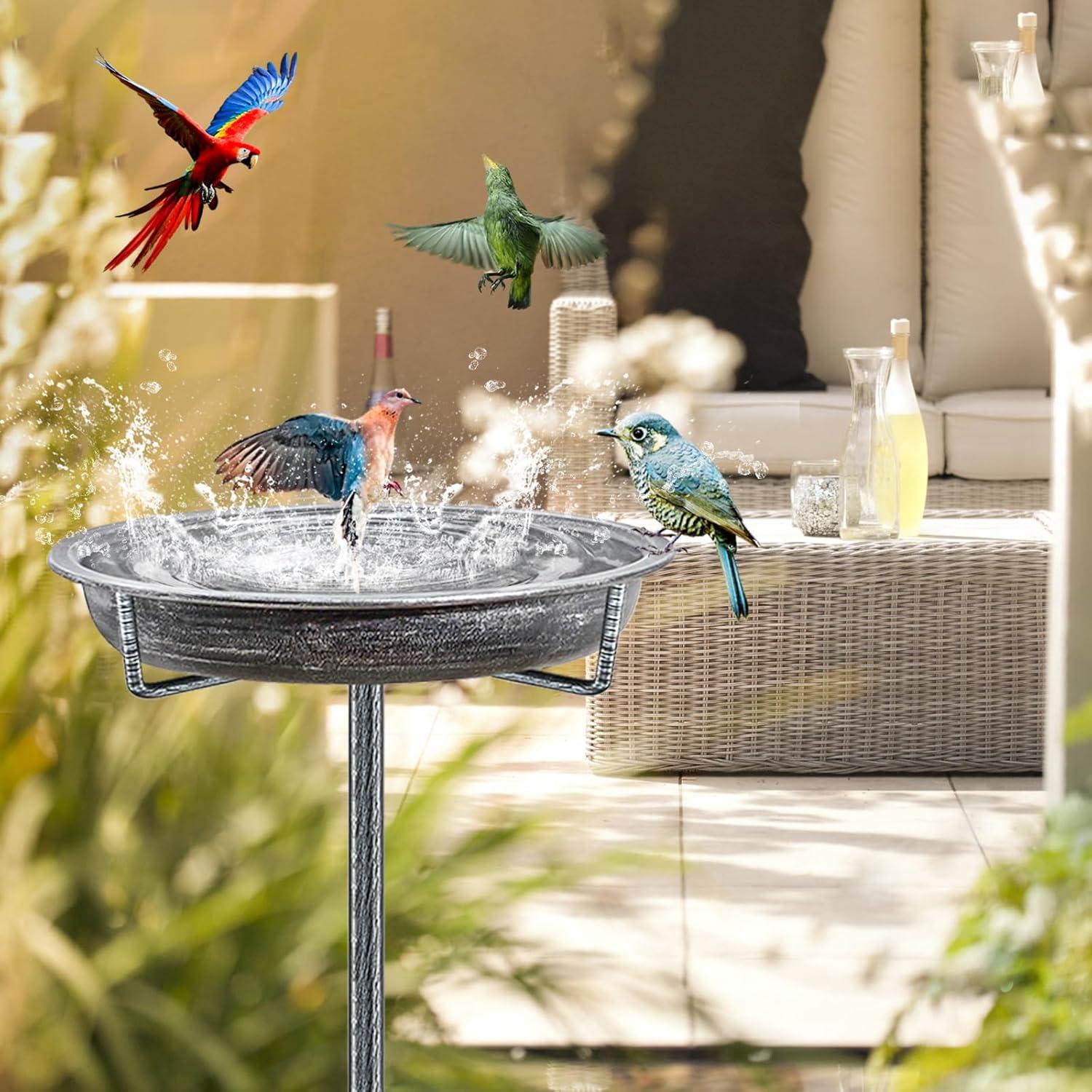 Freestanding Birdbaths Bowl Outdoor, Free Standing Garden Bird Bath Bird Feeder Bowl with Metal Stake, Detachable Decoration Spa Birdfeeder for Garden Patio Yard Lawn, 4 Spiky Feet (Brown)