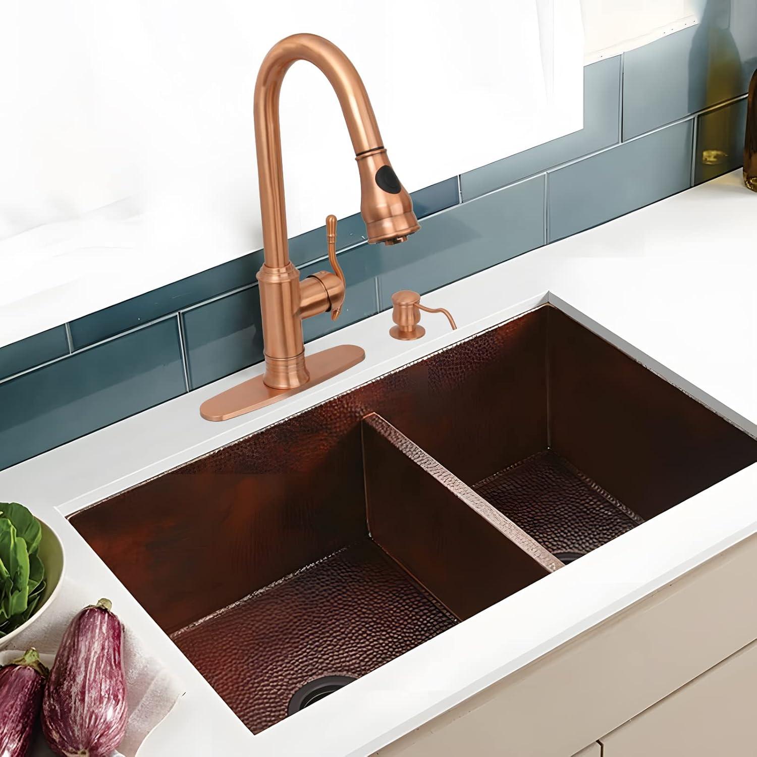 Copper Pull-Down Sprayer Kitchen Faucet with Lever Handle