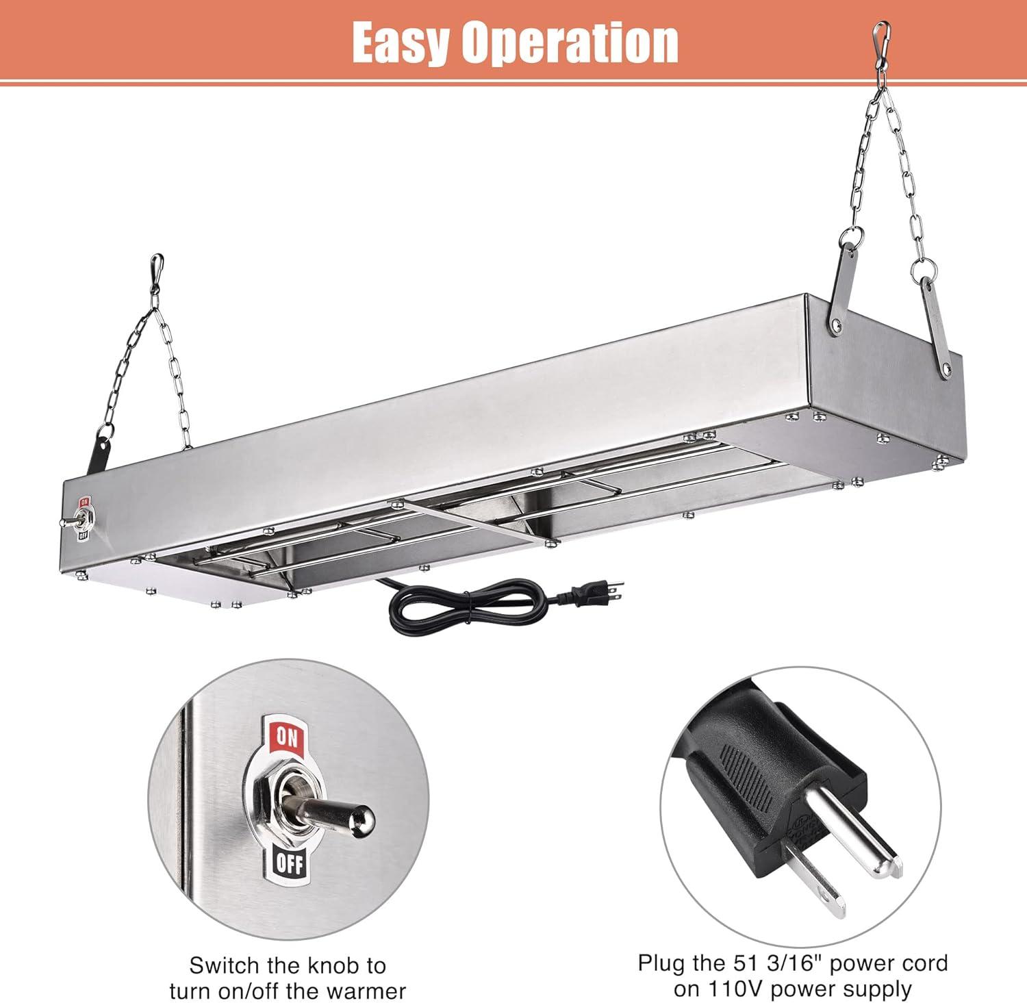 WeChef Commercial Food Warmer 24" 900W Electric Strip Heater Portable Stainless Steel Fry Heating Lamp for Fry Dishes