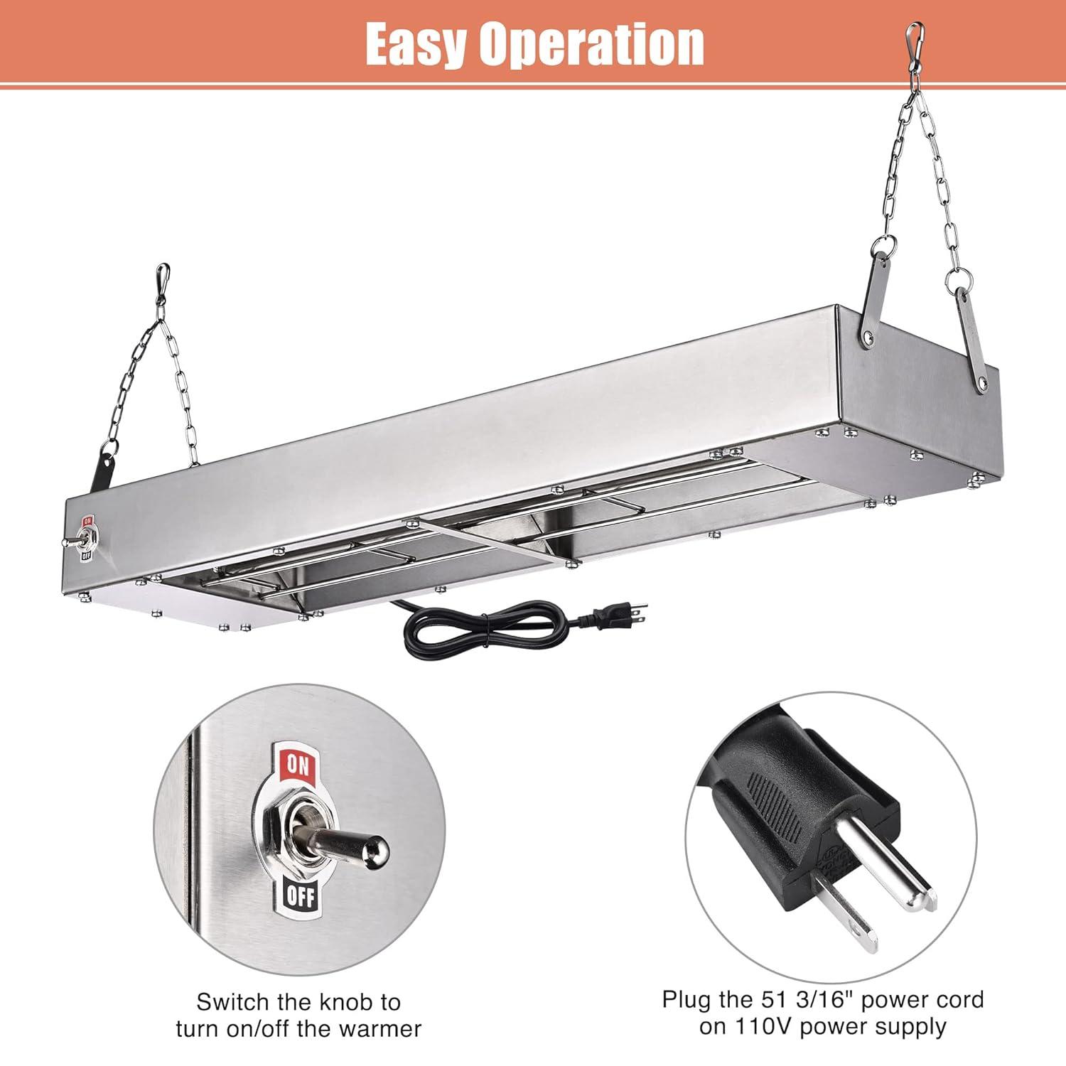 WeChef Commercial Food Warmer 24" 900W Electric Strip Heater Portable Stainless Steel Fry Heating Lamp for Fry Dishes