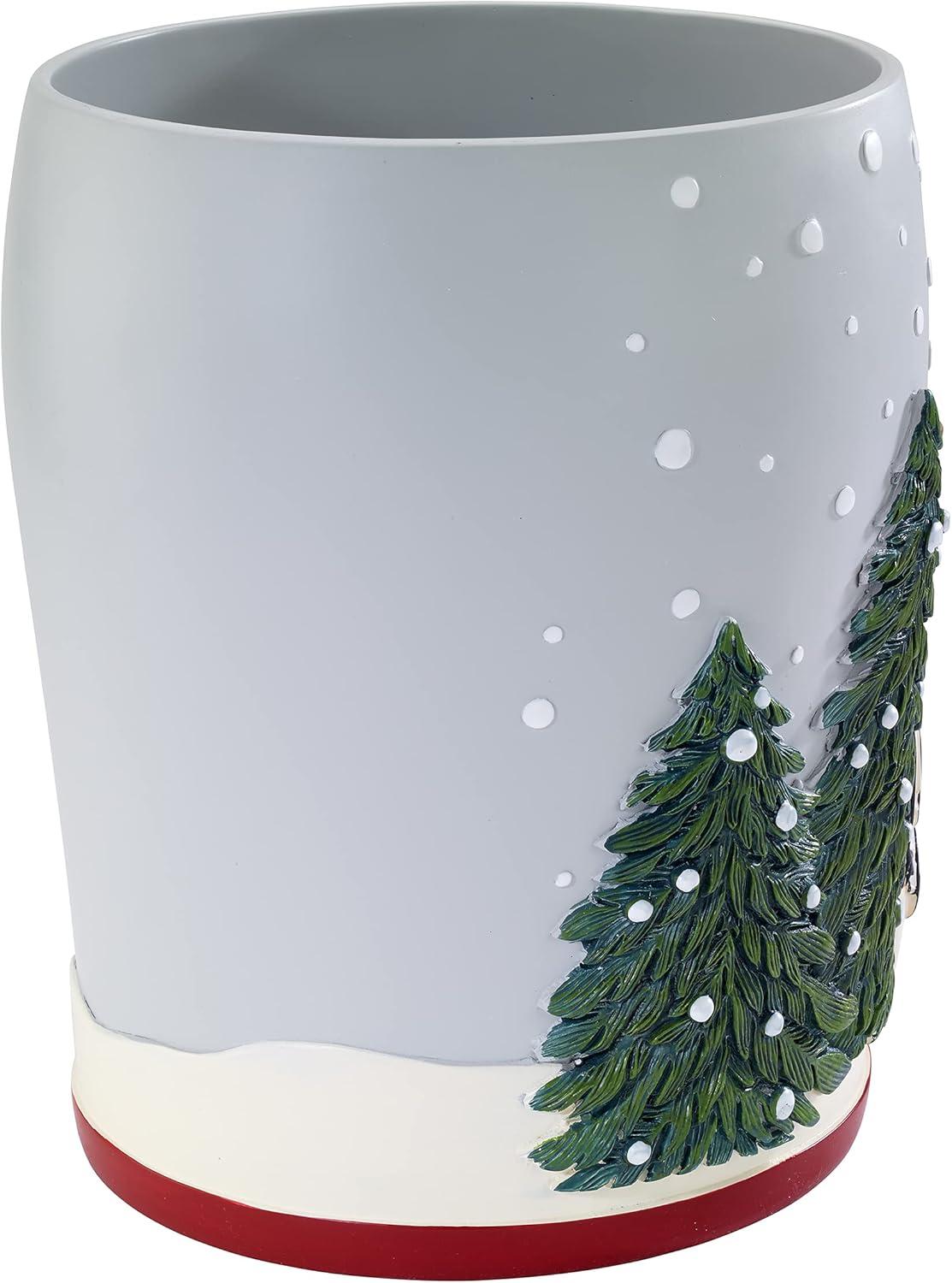 Holiday Snowman and Pine Tree Resin Wastebasket