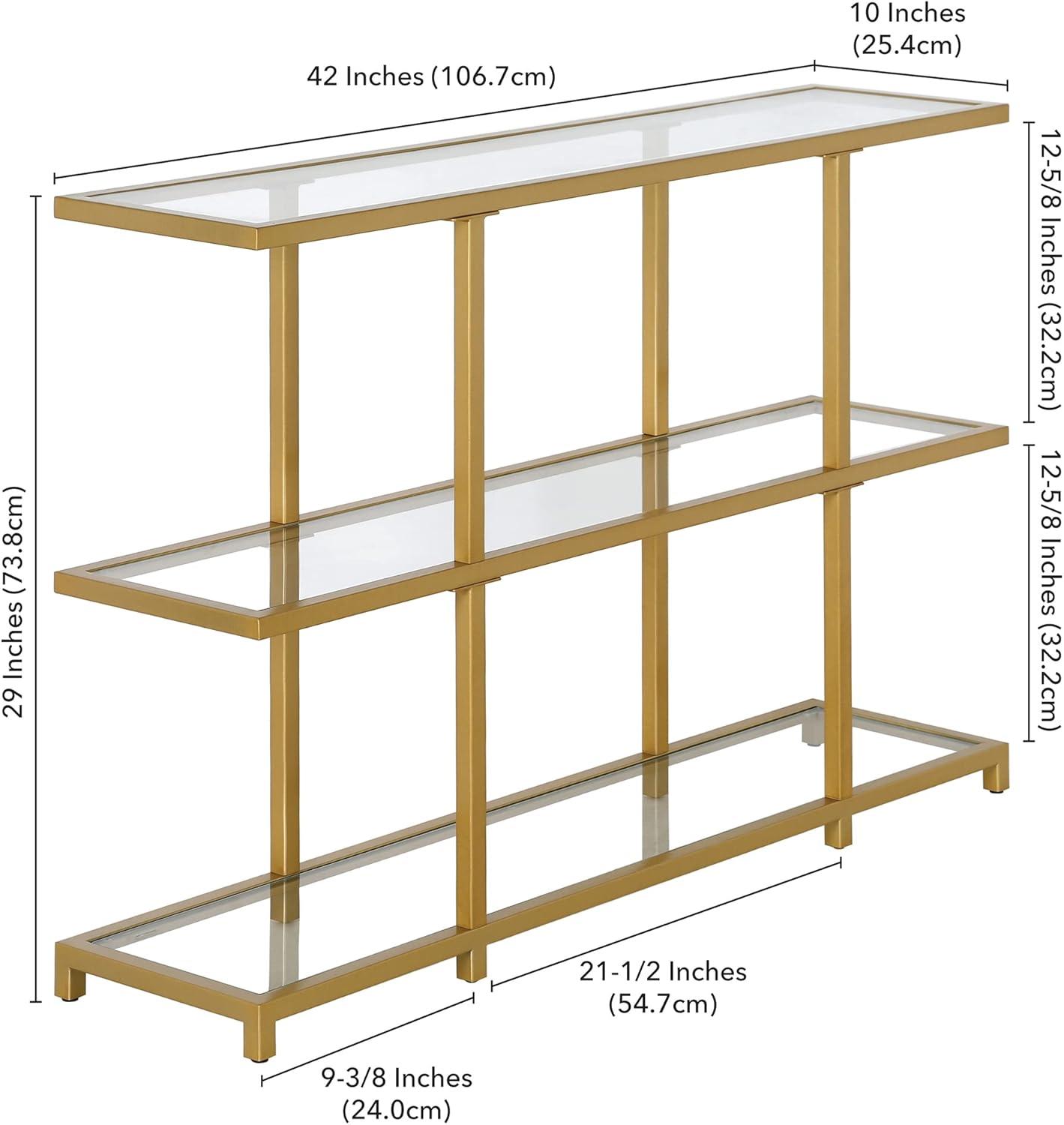 Greenwich Brass and Glass Console Table with Storage, 42"