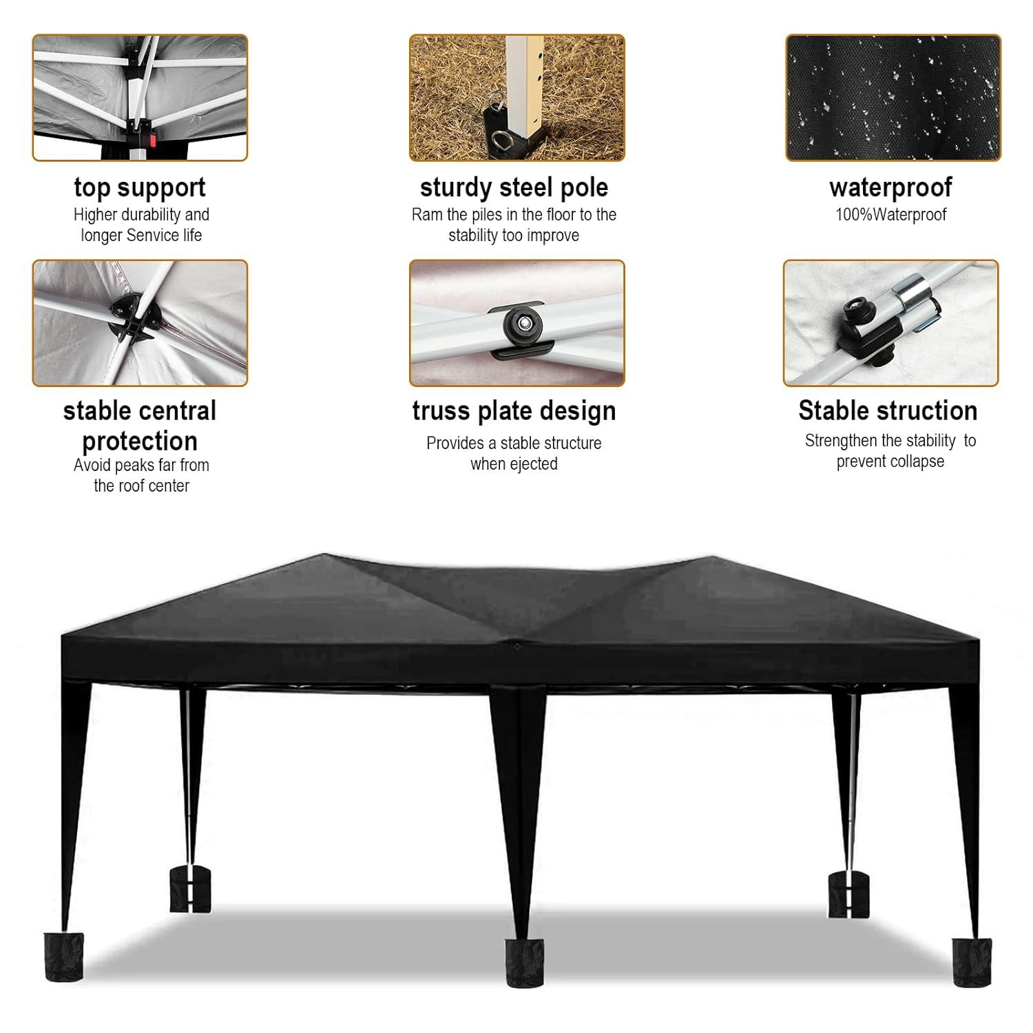 10x20 Black Pop Up Canopy Outdoor Party Tent with 6 Sidewalls, Wedding Party Tent Outdoor Waterproof UV50 Canopy Event Shelter Tents for Parties, 6 pcs Weight Bag,Carry Bag