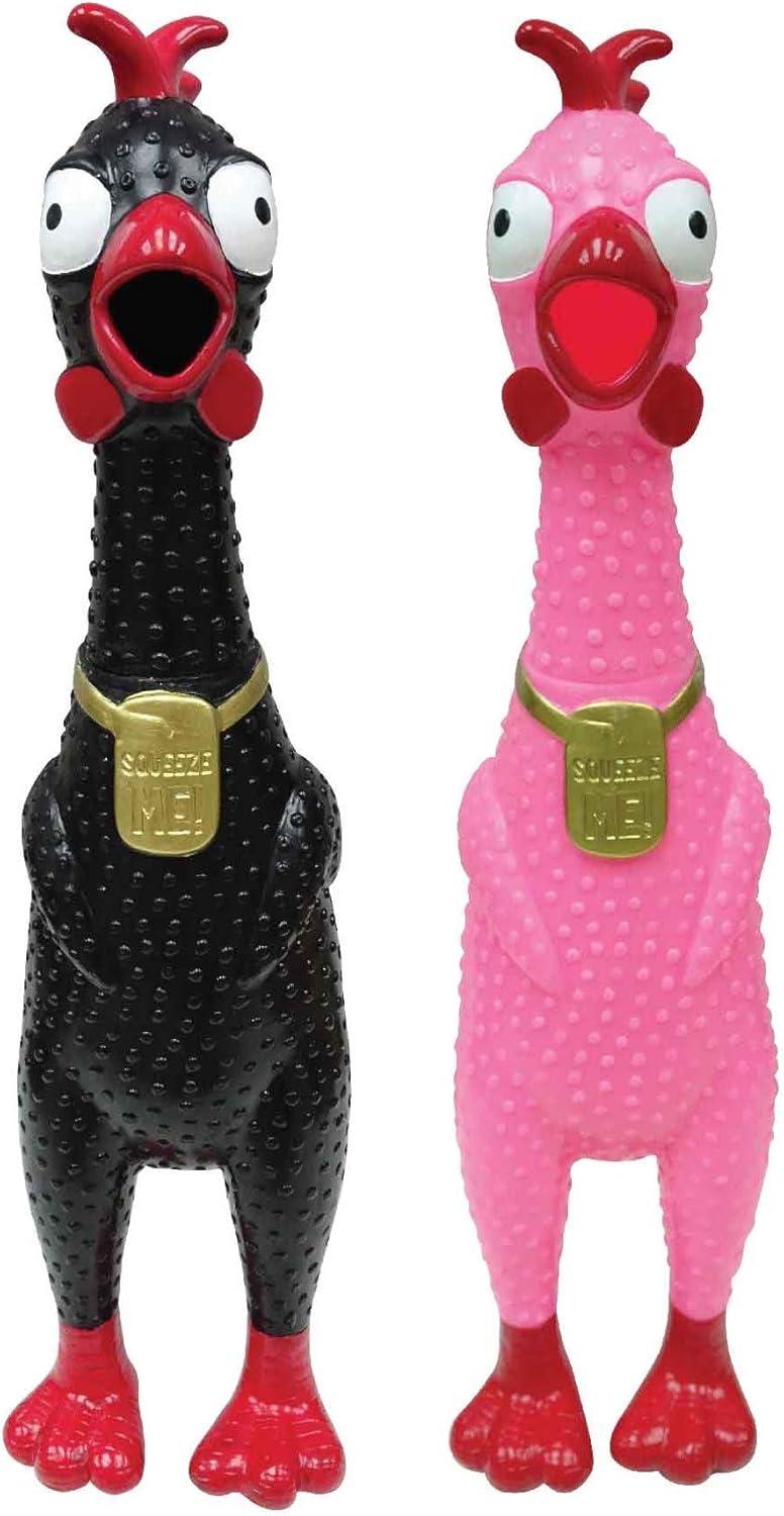 Animolds Squeeze Me Rubber Chicken Toy | Screaming Rubber Chickens For Kids | Novelty Squeaky Toy Chicken Regular Color 2-Pack (Random Colors)