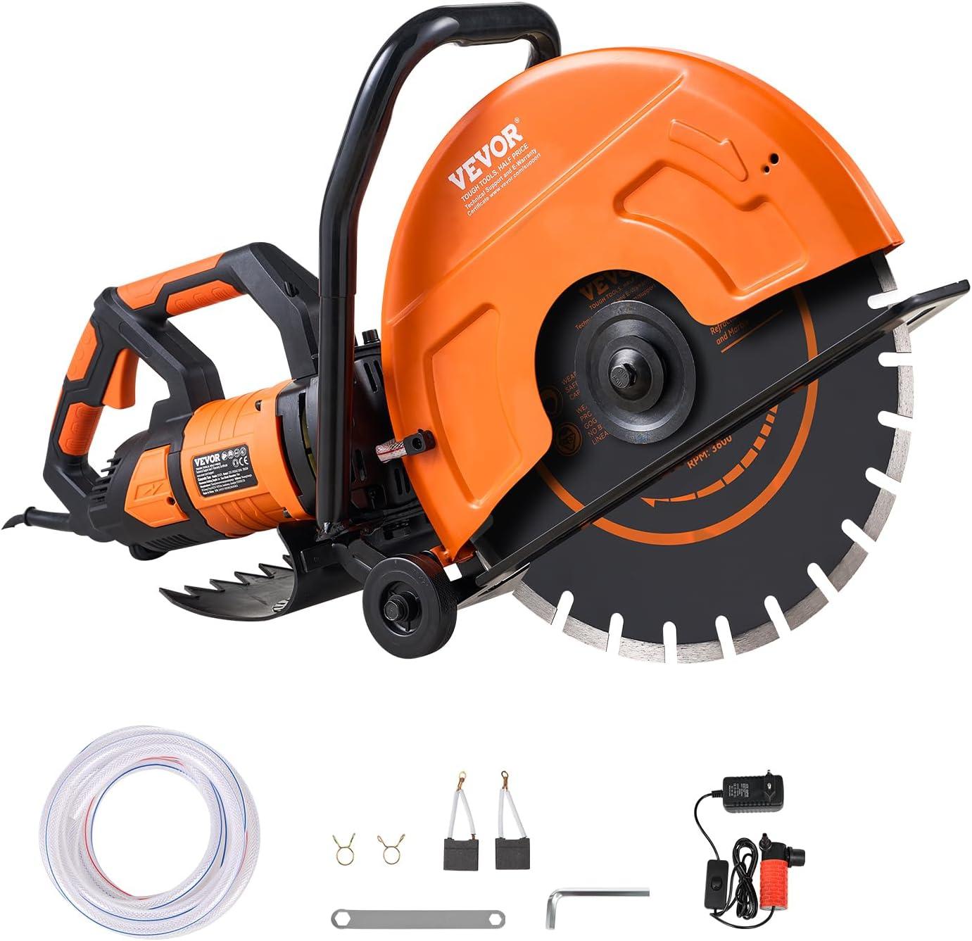 Electric Concrete Saw, 16 in, 3200 W 15 A Motor Circular Saw Cutter with Max. 6 in Adjustable Cutting Depth, Wet Disk Saw Cutter Includes Water Line, Pump and Blade, for Stone, Brick
