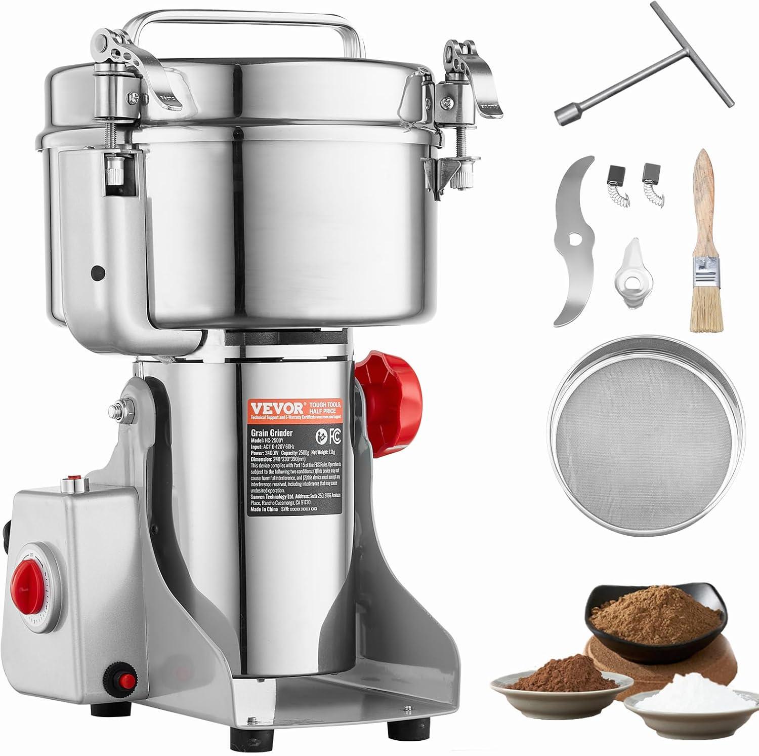 VEVOR 2500g Stainless Steel Electric Commercial Grain Mill Grinder